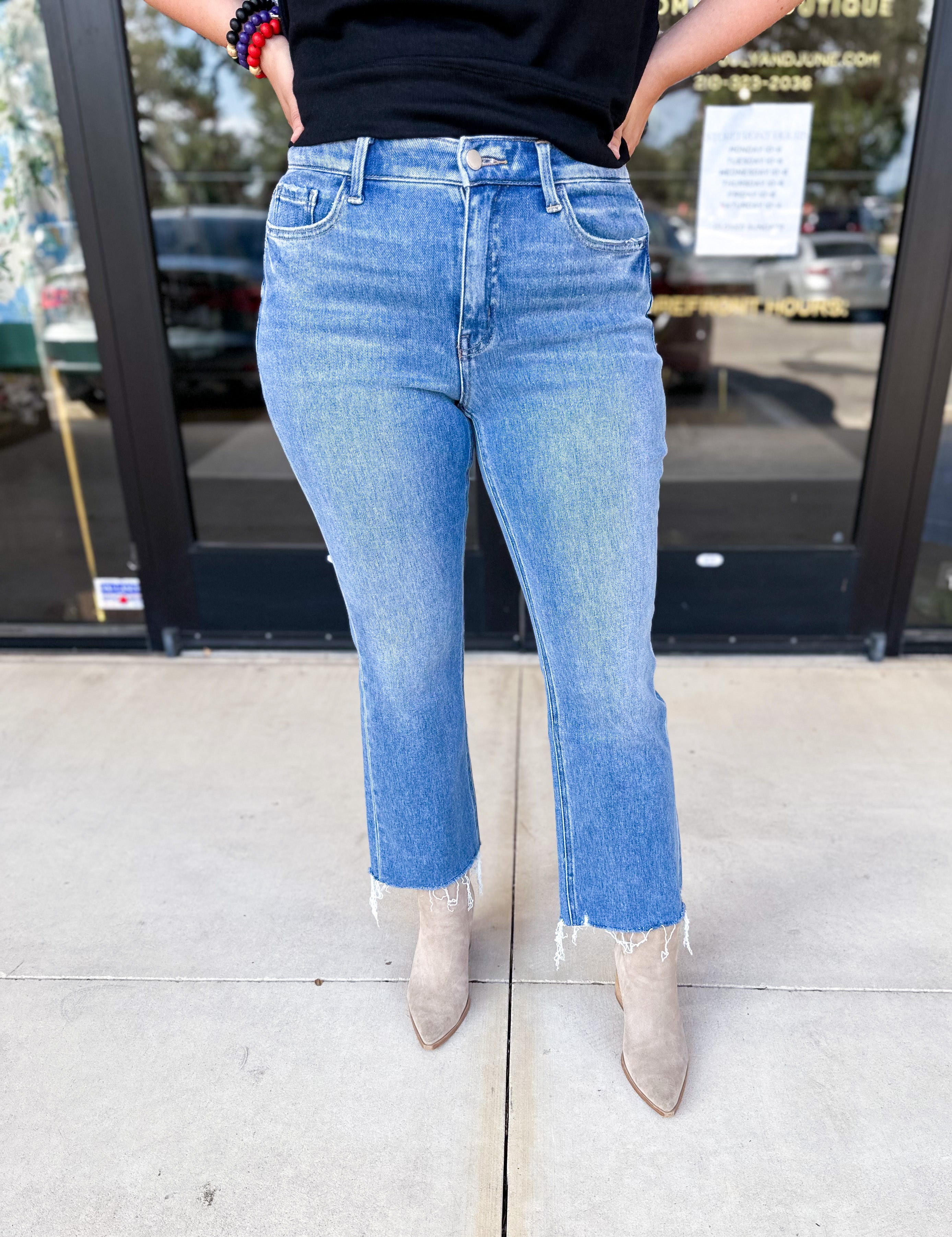 Vervet - High Rise Medium Wash Kick Flare Jeans-400 Pants-VEVERT BY FLYING MONKEY-July & June Women's Fashion Boutique Located in San Antonio, Texas