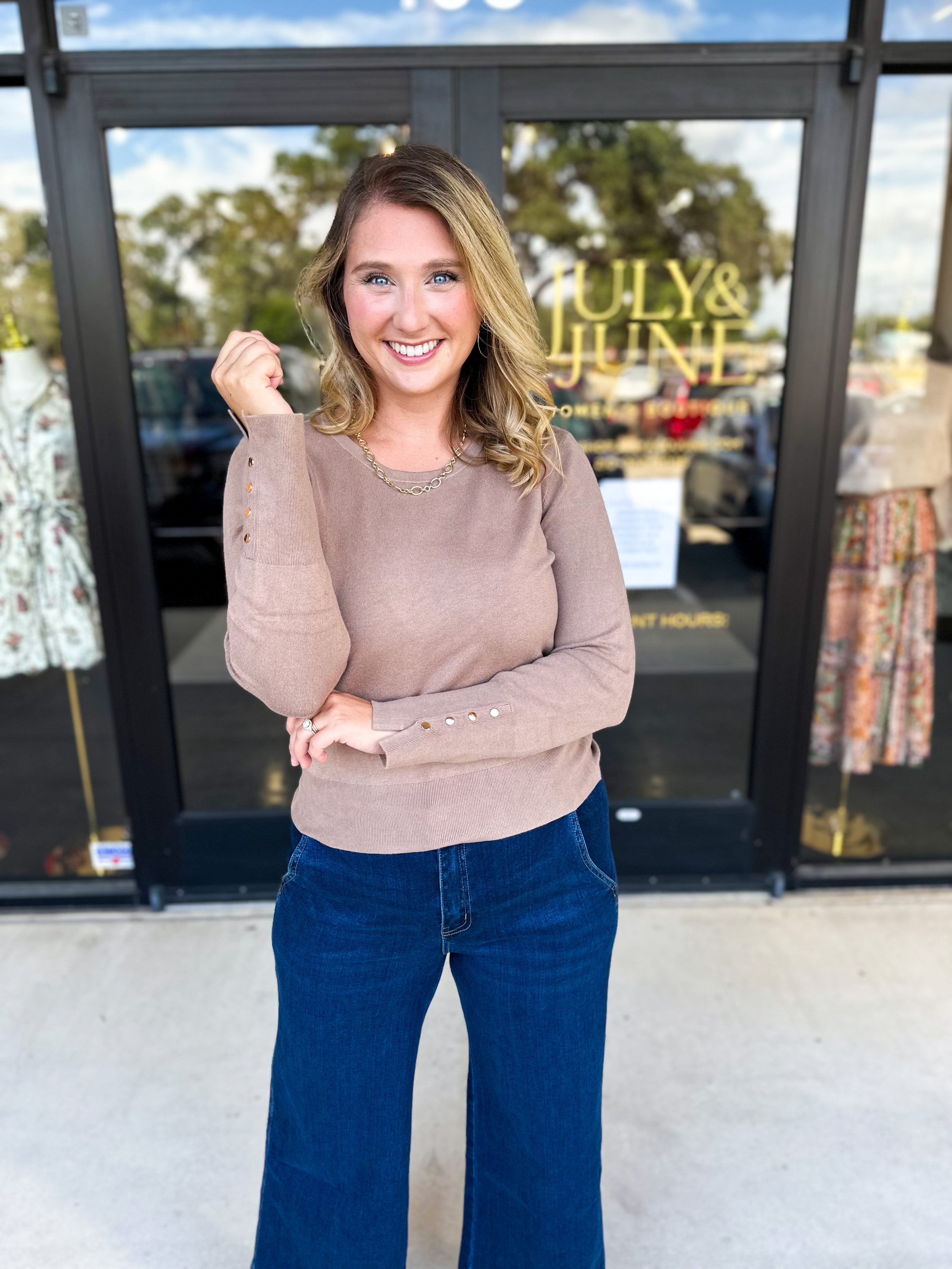 Long Sleeve Sweater Top - Mocha-230 Sweaters/Cardis-ENTRO-July & June Women's Fashion Boutique Located in San Antonio, Texas
