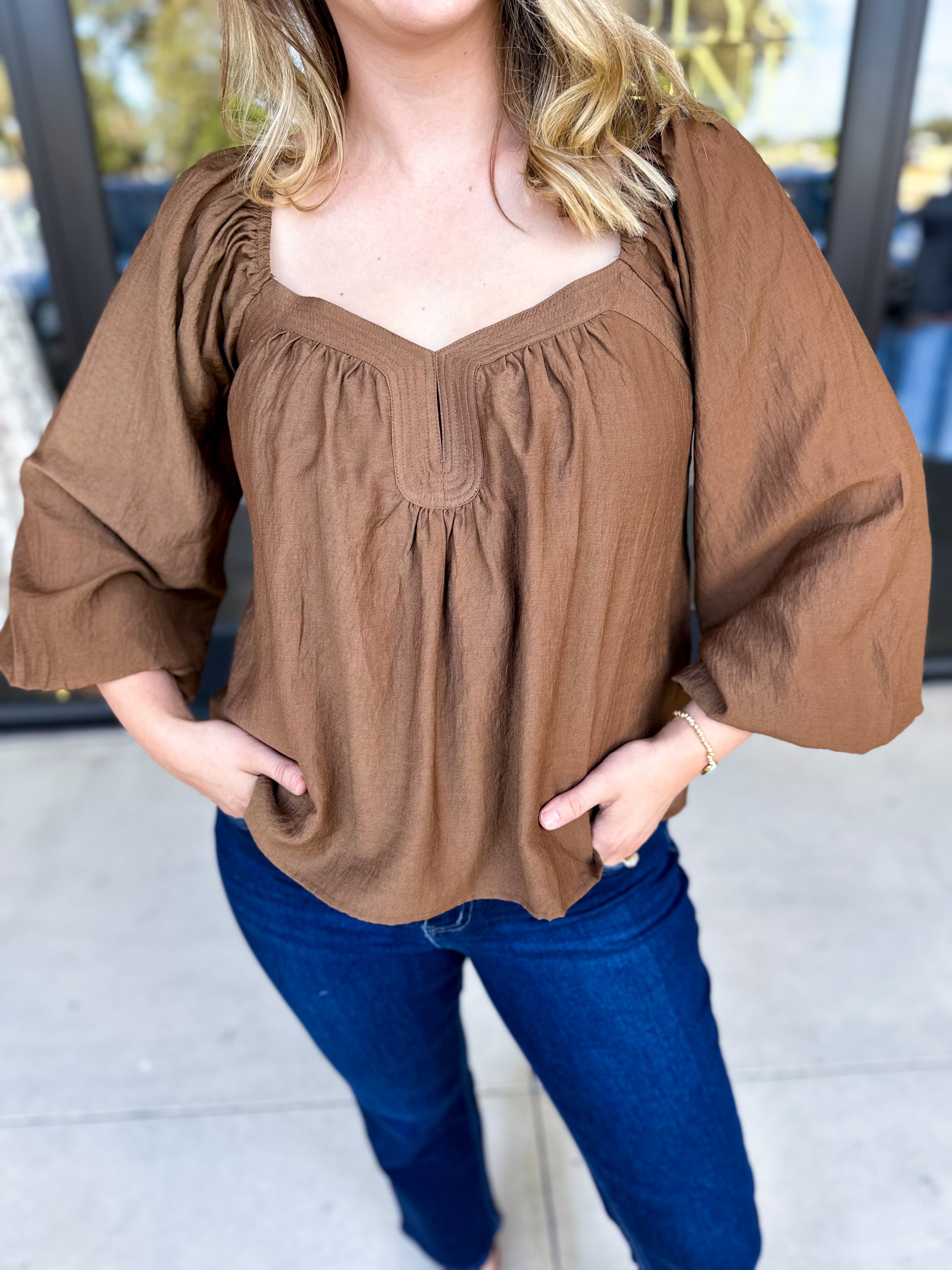 Sweetheart Neck Blouse-200 Fashion Blouses-ABLE-July & June Women's Fashion Boutique Located in San Antonio, Texas