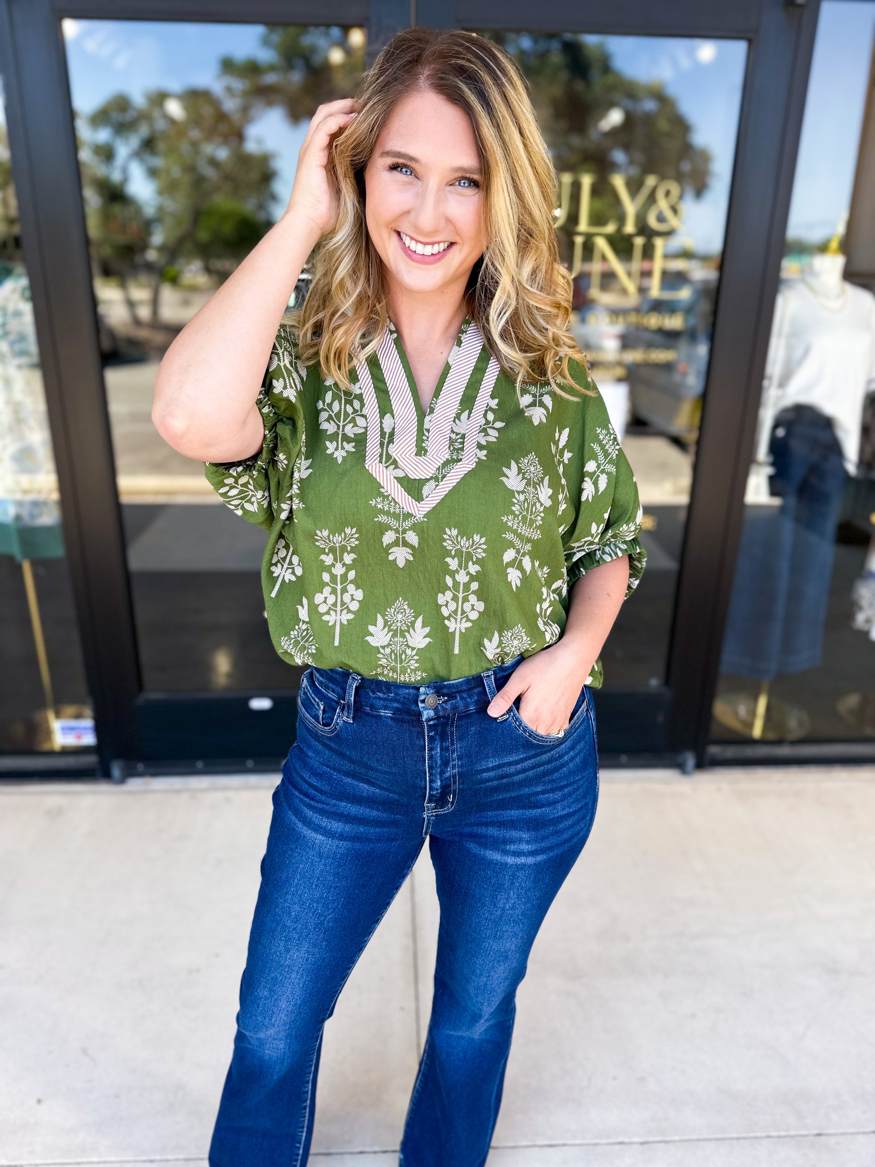 The Frankie Blouse - Olive-200 Fashion Blouses-ENTRO-July & June Women's Fashion Boutique Located in San Antonio, Texas