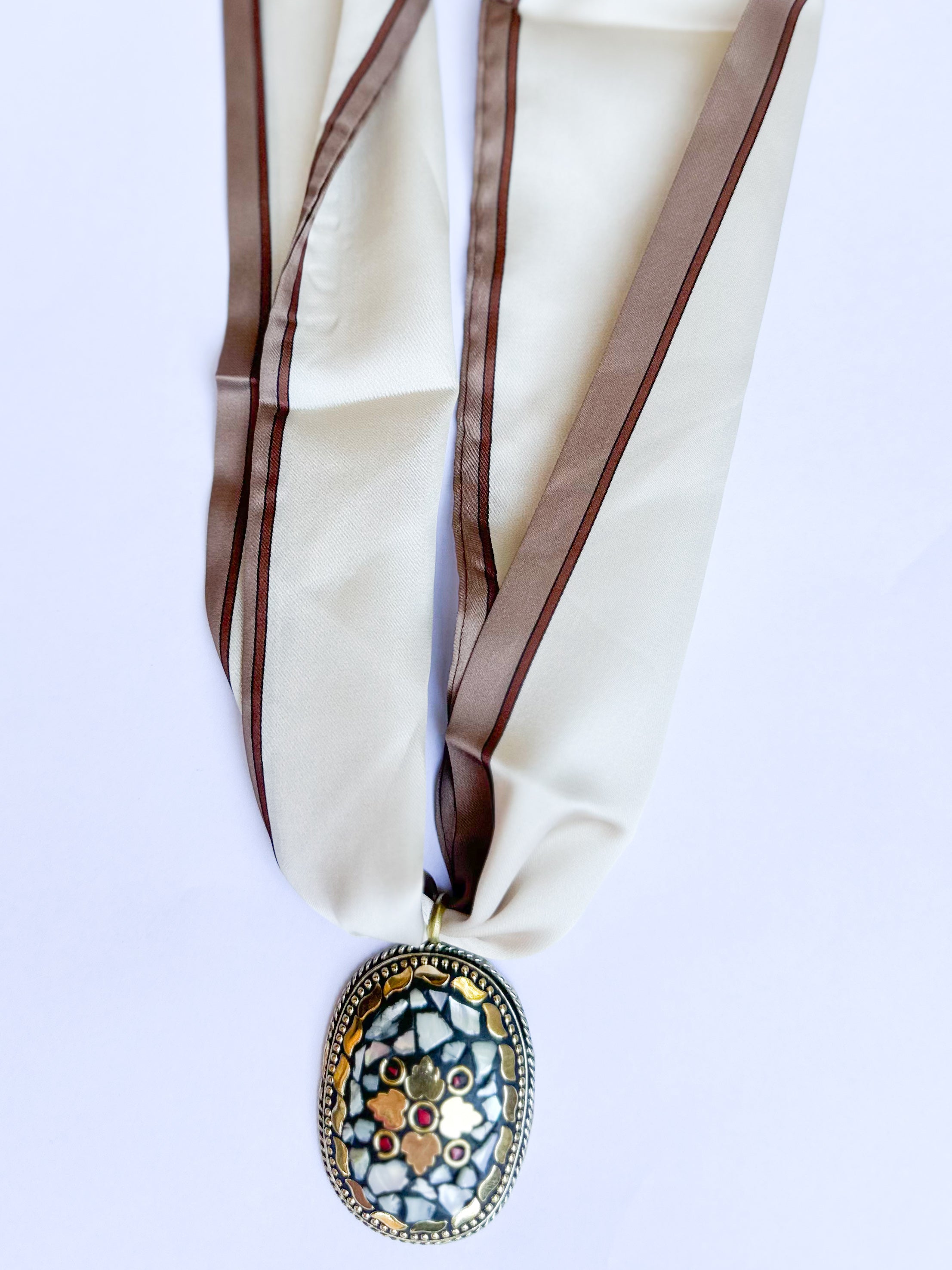 Scarf Necklace - Taupe Oval Medallion-110 Jewelry & Hair-HART DESIGNS-July & June Women's Fashion Boutique Located in San Antonio, Texas
