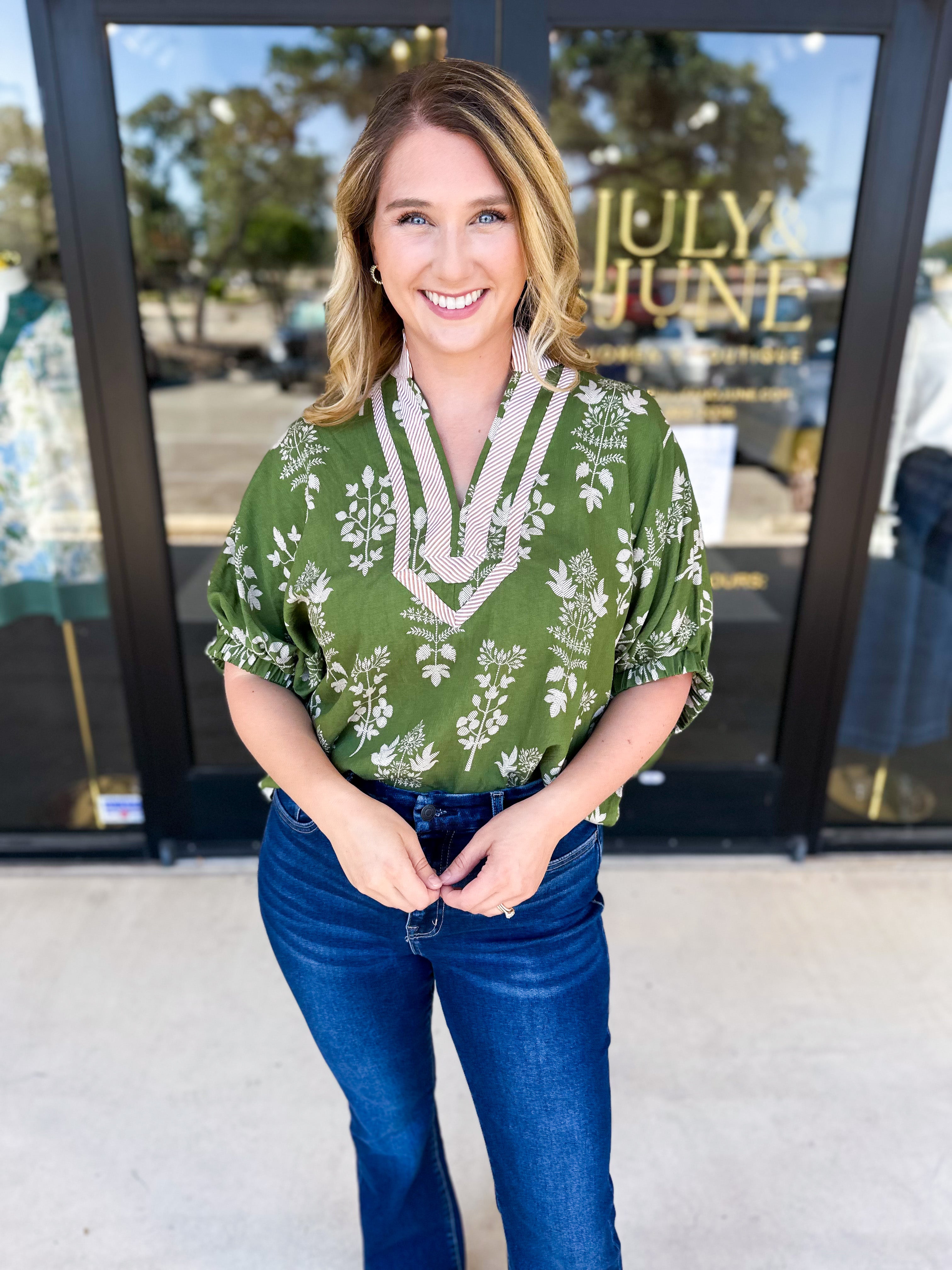 The Frankie Blouse - Olive-200 Fashion Blouses-ENTRO-July & June Women's Fashion Boutique Located in San Antonio, Texas