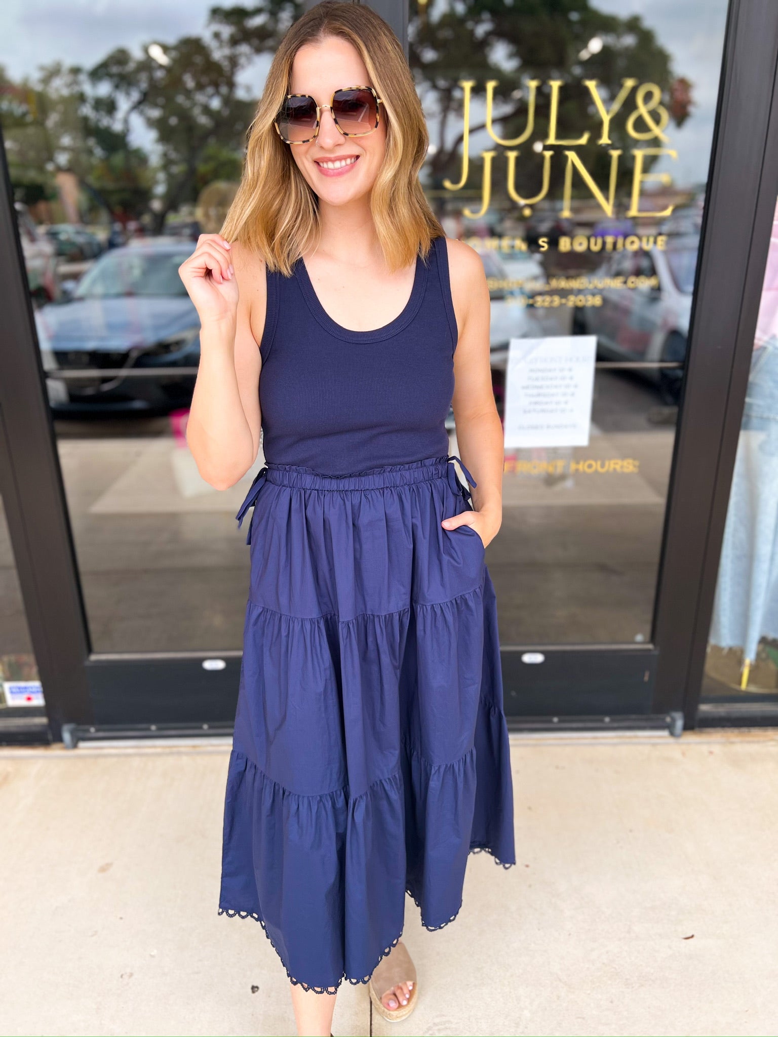 The Summertime Savvy Midi Dress - Navy-500 Midi-SKIES ARE BLUE-July & June Women's Fashion Boutique Located in San Antonio, Texas