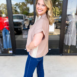 Taupe Crochet Blouse-200 Fashion Blouses-ENTRO-July & June Women's Fashion Boutique Located in San Antonio, Texas
