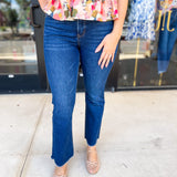 Vervet - High Rise Raw Hem Dark Wash Kick Flare Jeans-400 Pants-VEVERT BY FLYING MONKEY-July & June Women's Fashion Boutique Located in San Antonio, Texas