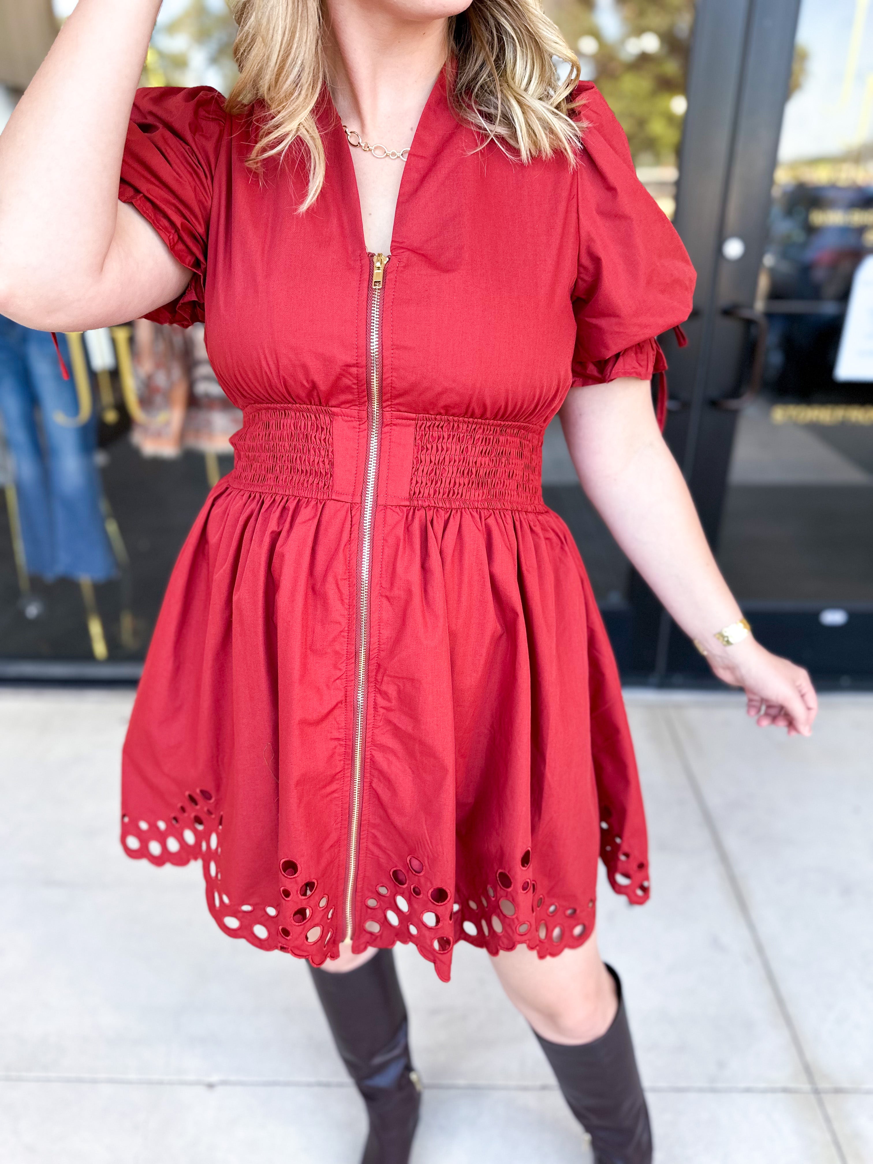 The Adeline Mini Dress - Brick-510 Mini-ENTRO-July & June Women's Fashion Boutique Located in San Antonio, Texas