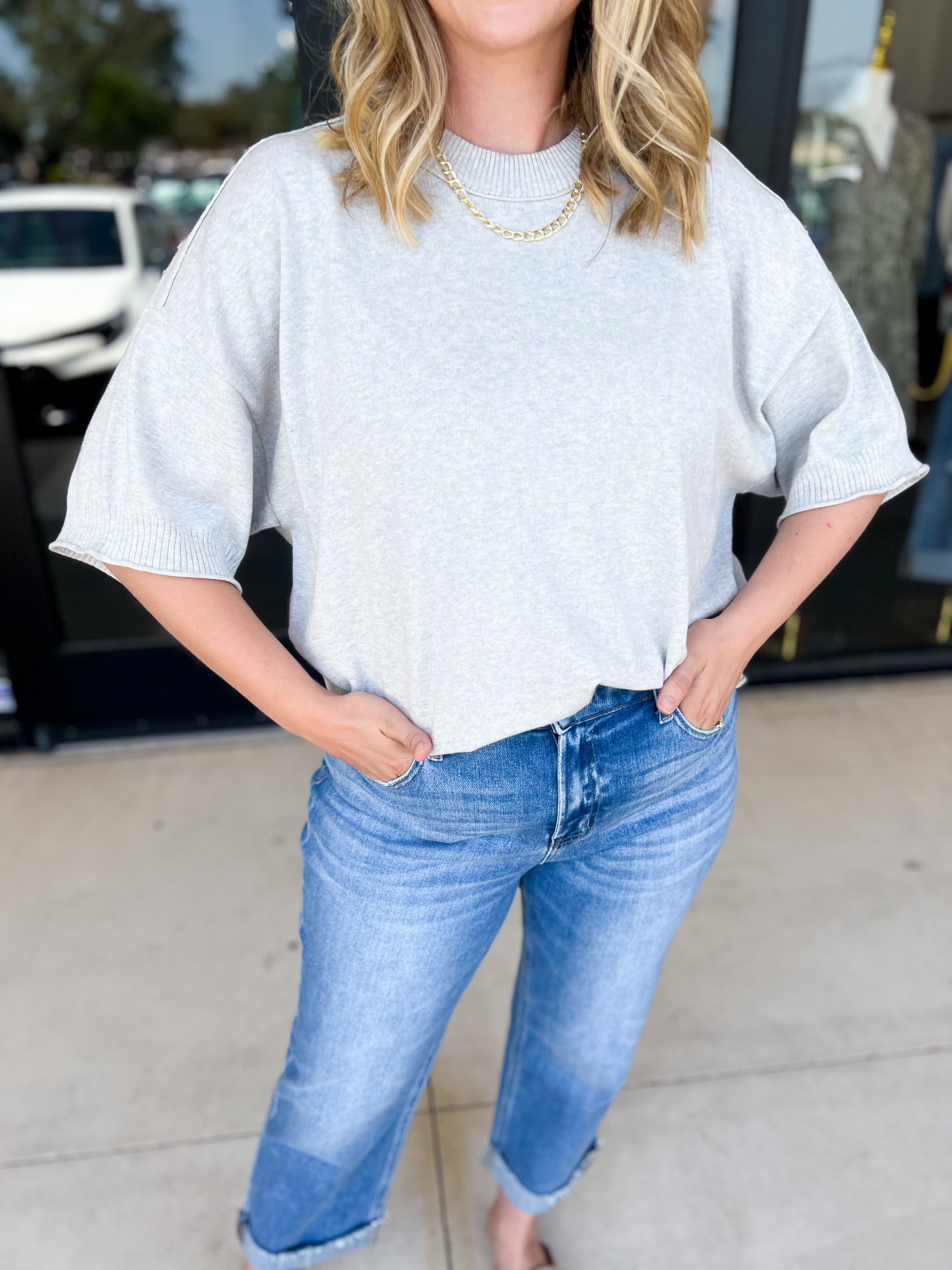 Lightweight Sweater Top - Heather Grey-230 Sweaters/Cardis-FATE-July & June Women's Fashion Boutique Located in San Antonio, Texas