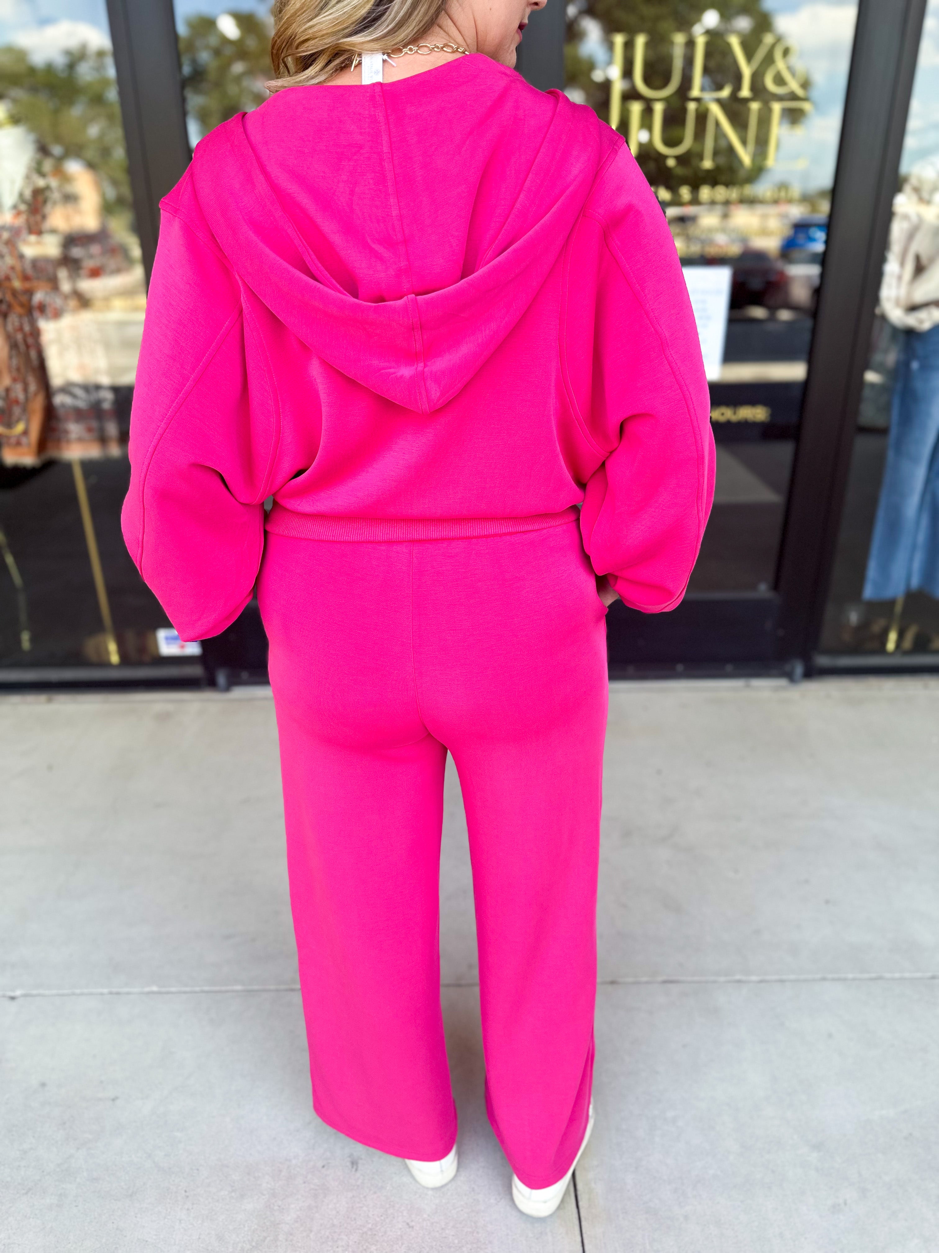 Soft Modal Hooded Jacket - Fuchsia Pink-300 Athleisure/Lounge-SKIES ARE BLUE-July & June Women's Fashion Boutique Located in San Antonio, Texas