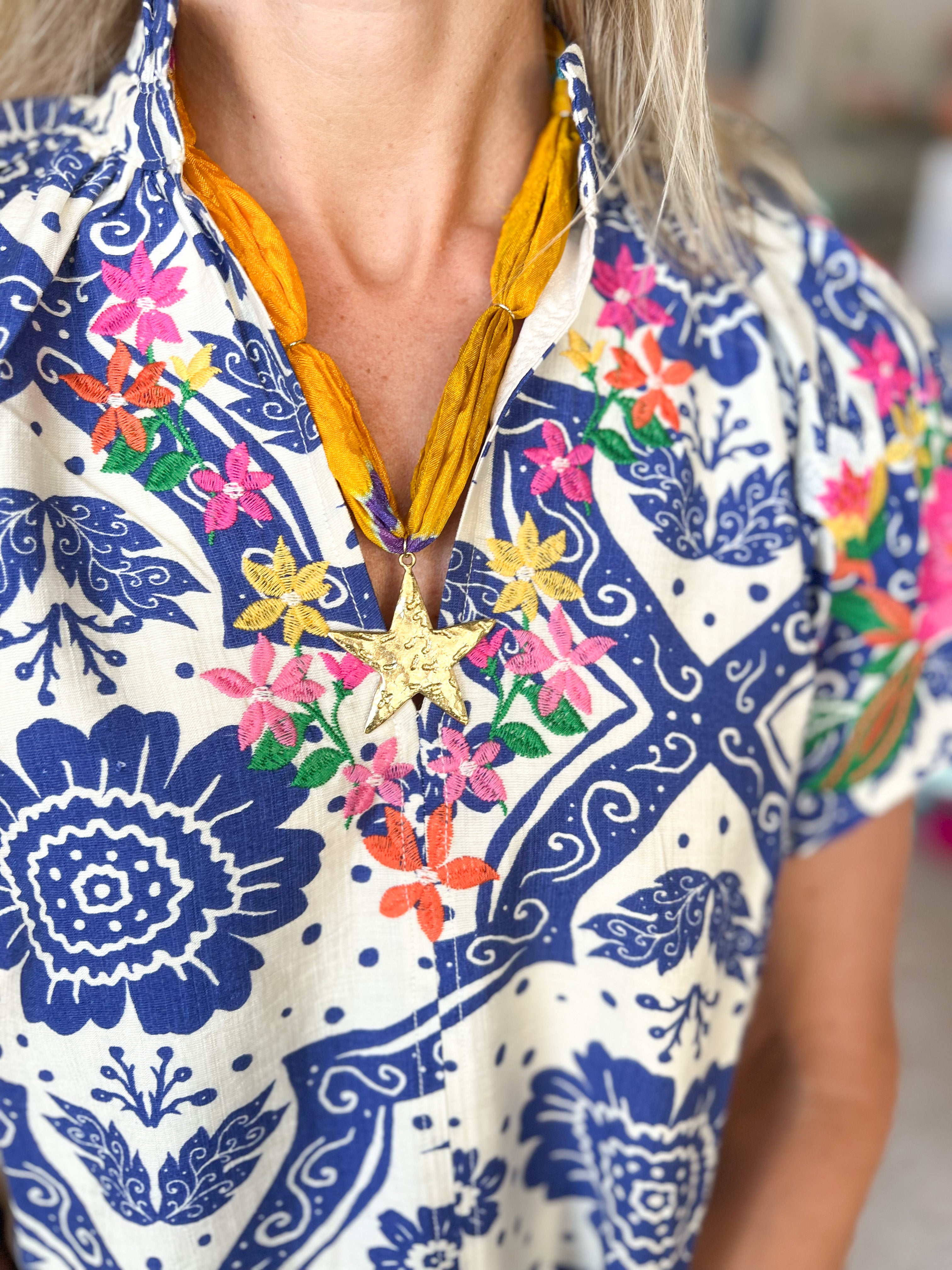 Scarf Necklace - Yellow Star-110 Jewelry & Hair-HART DESIGNS-July & June Women's Fashion Boutique Located in San Antonio, Texas