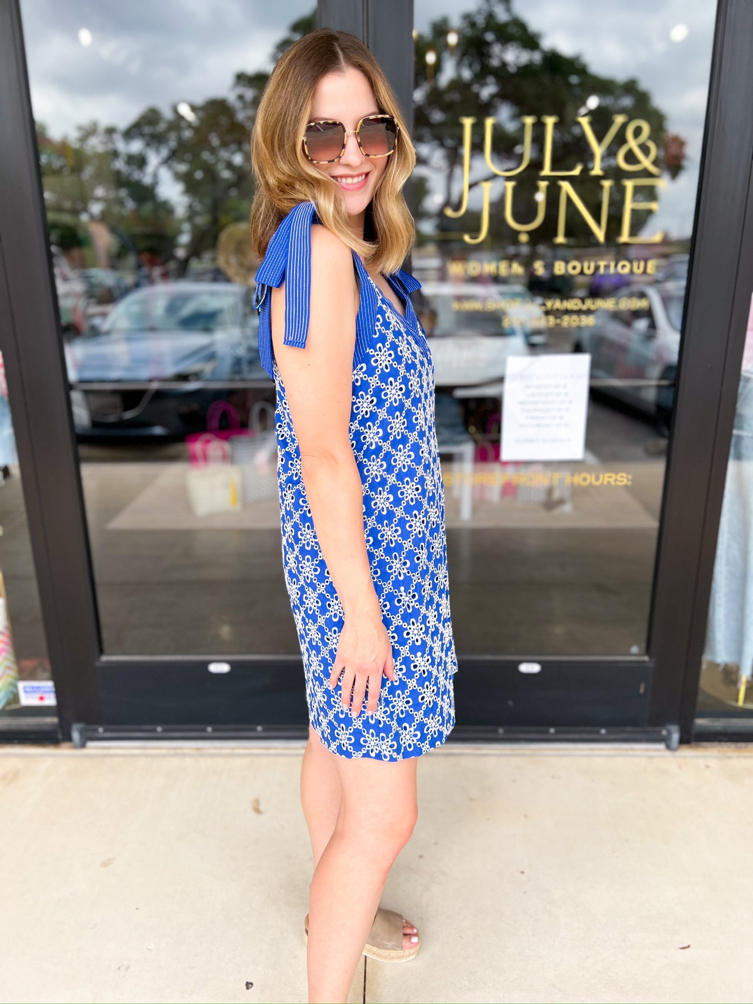 Royal Blue Embroidered Mini Dress-510 Mini-FATE-July & June Women's Fashion Boutique Located in San Antonio, Texas