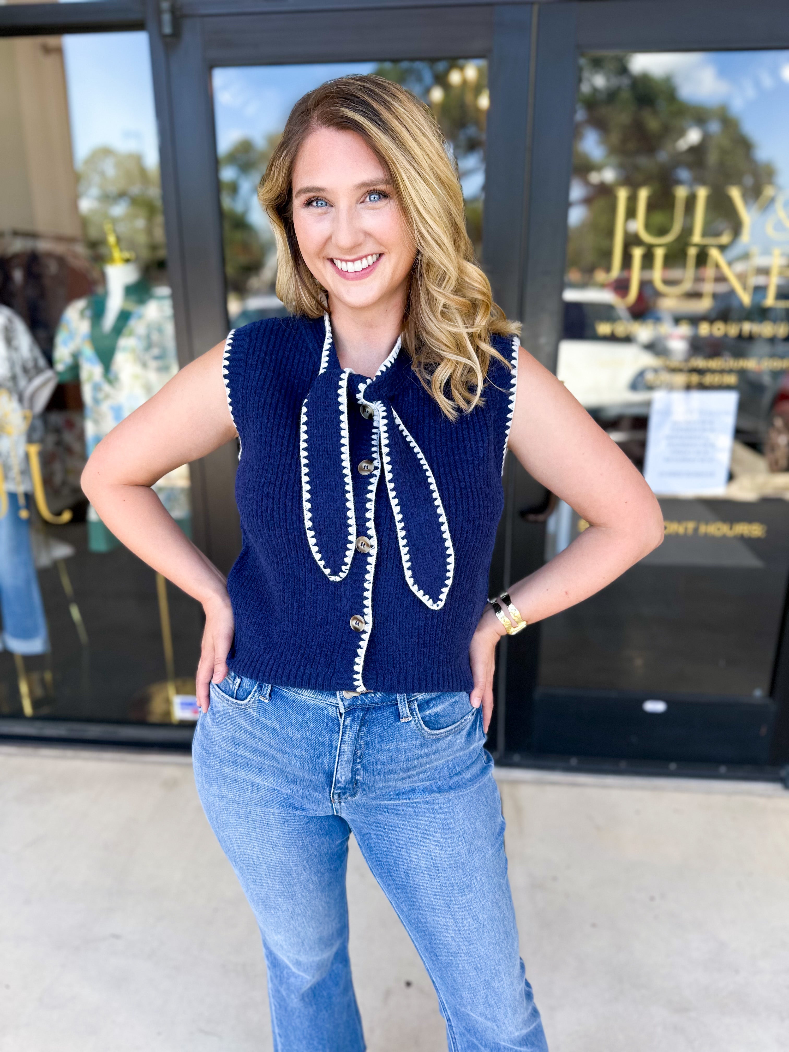 The Kate Sweater Vest - Navy-230 Sweaters/Cardis-ENTRO-July & June Women's Fashion Boutique Located in San Antonio, Texas