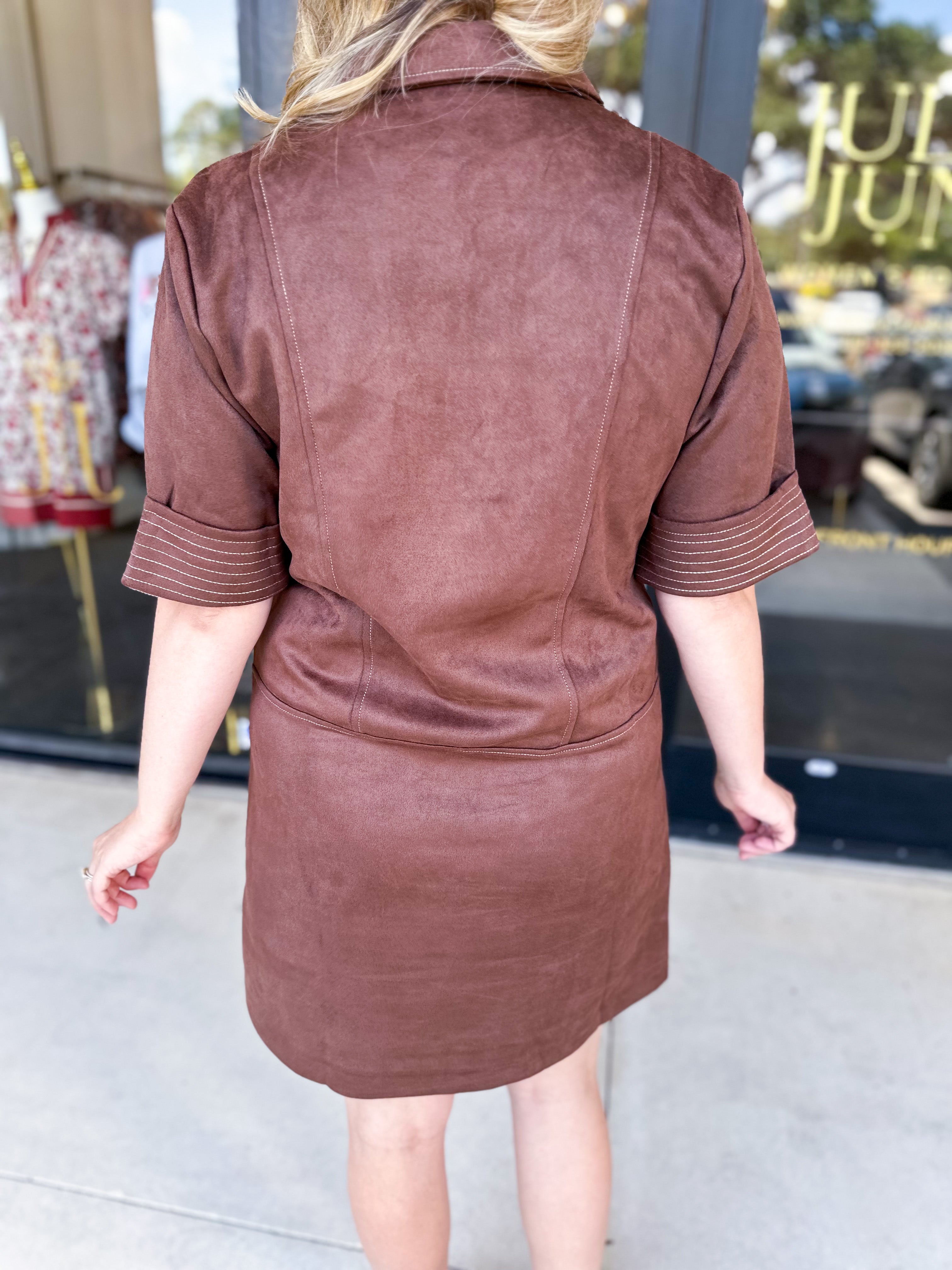 THML - Short Sleeve Collared Mini Dress - Chocolate-510 Mini-THML-July & June Women's Fashion Boutique Located in San Antonio, Texas