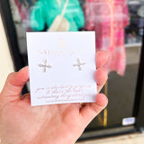 Natalie Wood - Radiant Cross Stud Earrings in Clear Crystal/Silver-110 Jewelry & Hair-Natalie Wood-July & June Women's Fashion Boutique Located in San Antonio, Texas