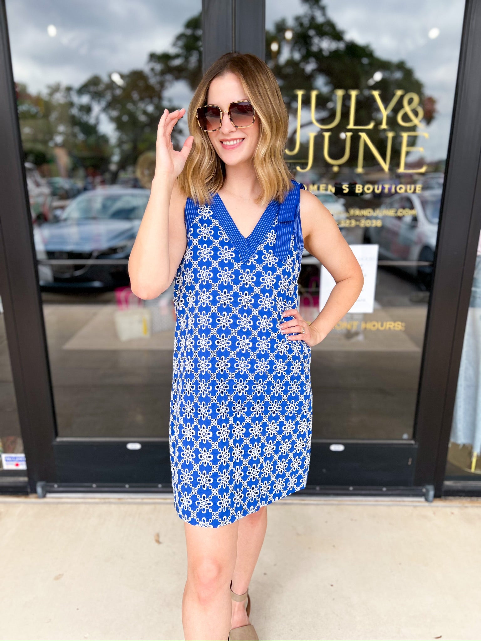 Royal Blue Embroidered Mini Dress-510 Mini-FATE-July & June Women's Fashion Boutique Located in San Antonio, Texas