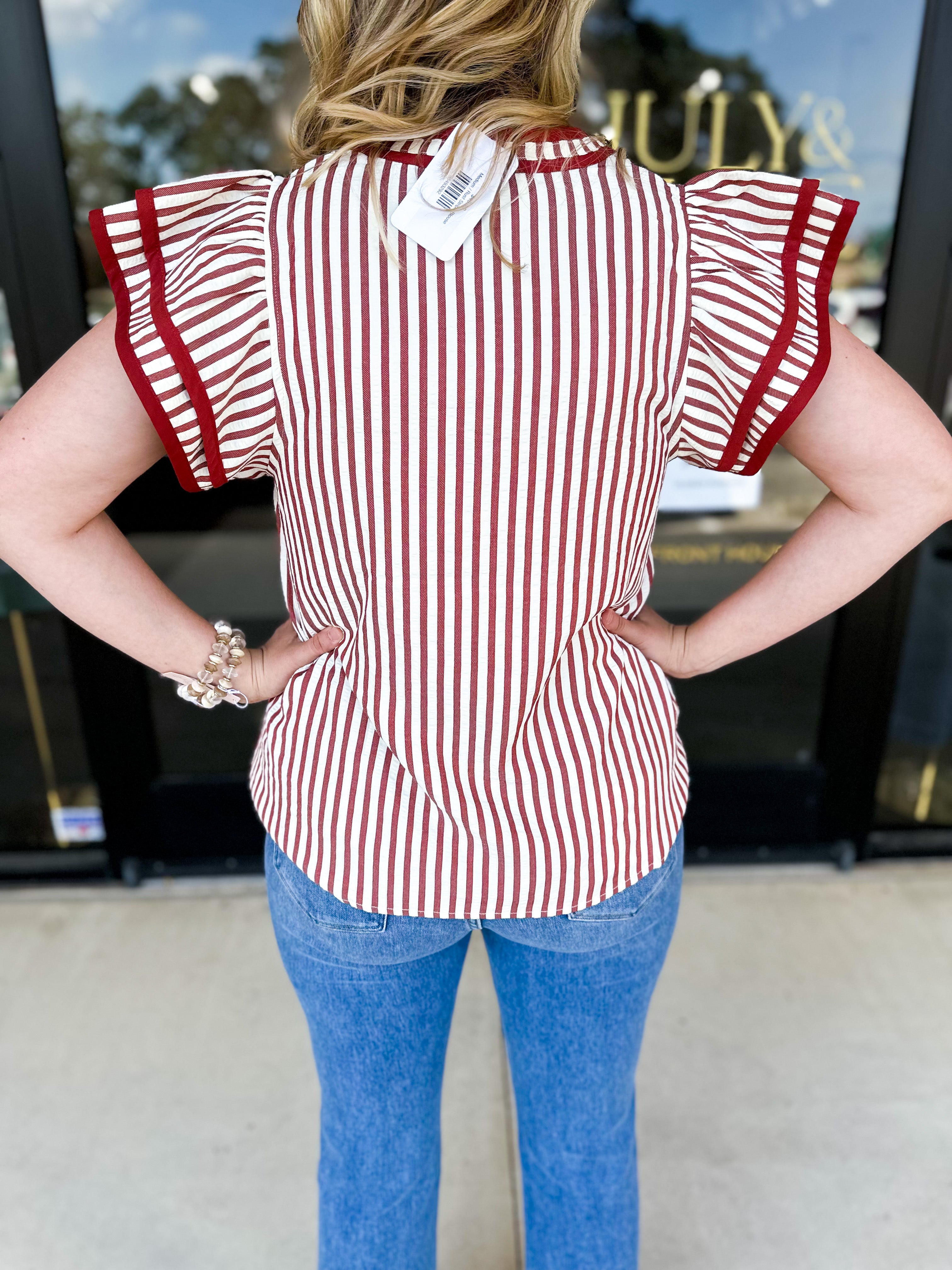 Rust Stripe Blouse-200 Fashion Blouses-ENTRO-July & June Women's Fashion Boutique Located in San Antonio, Texas