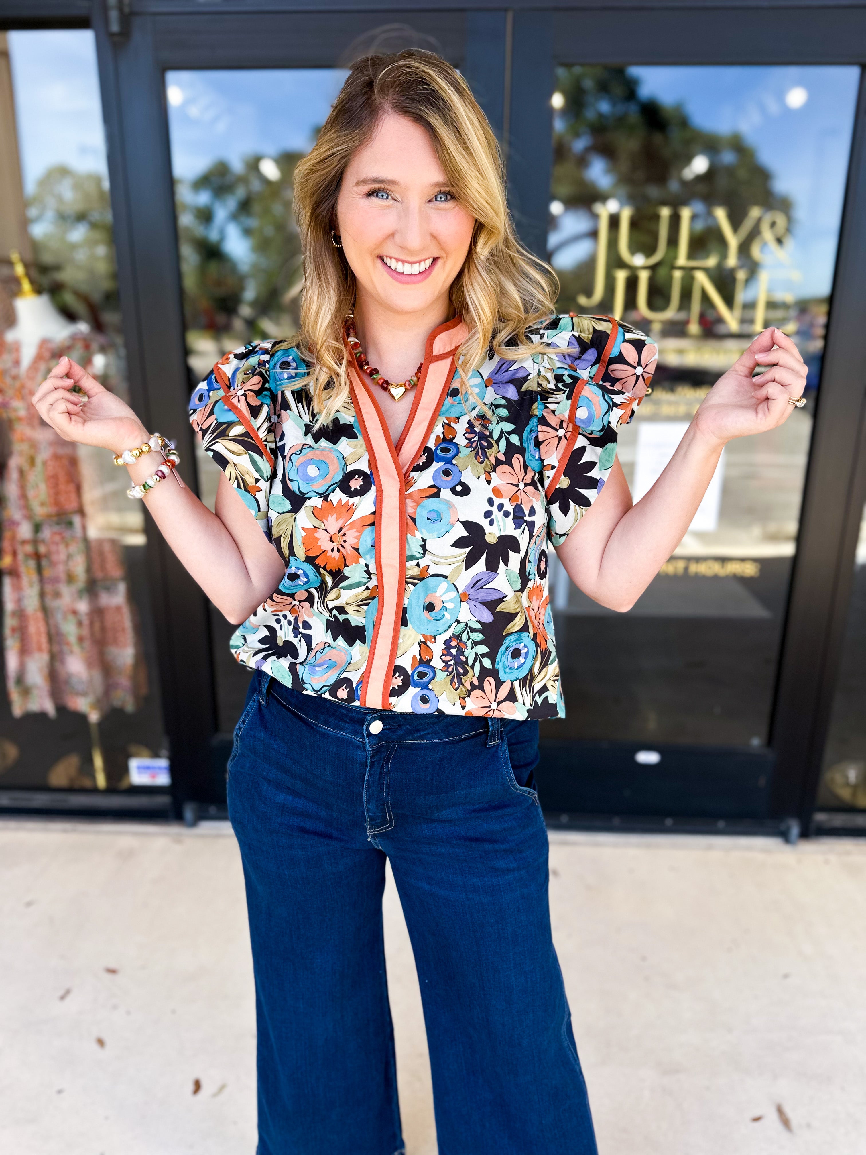 Fun In Fall Florals Blouse-200 Fashion Blouses-ENTRO-July & June Women's Fashion Boutique Located in San Antonio, Texas