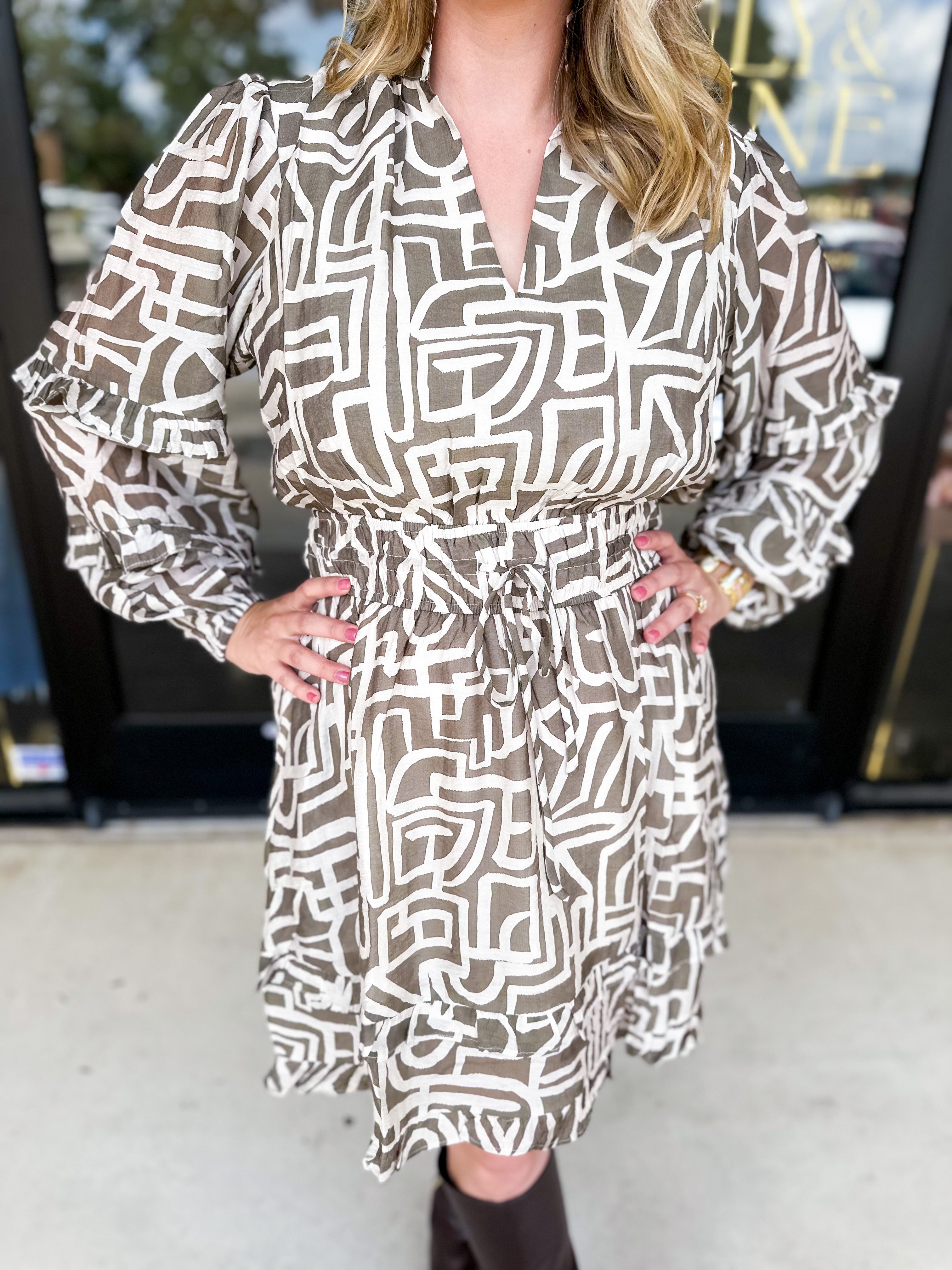 THML - Mocha Abstract Mini Dress-510 Mini-THML-July & June Women's Fashion Boutique Located in San Antonio, Texas