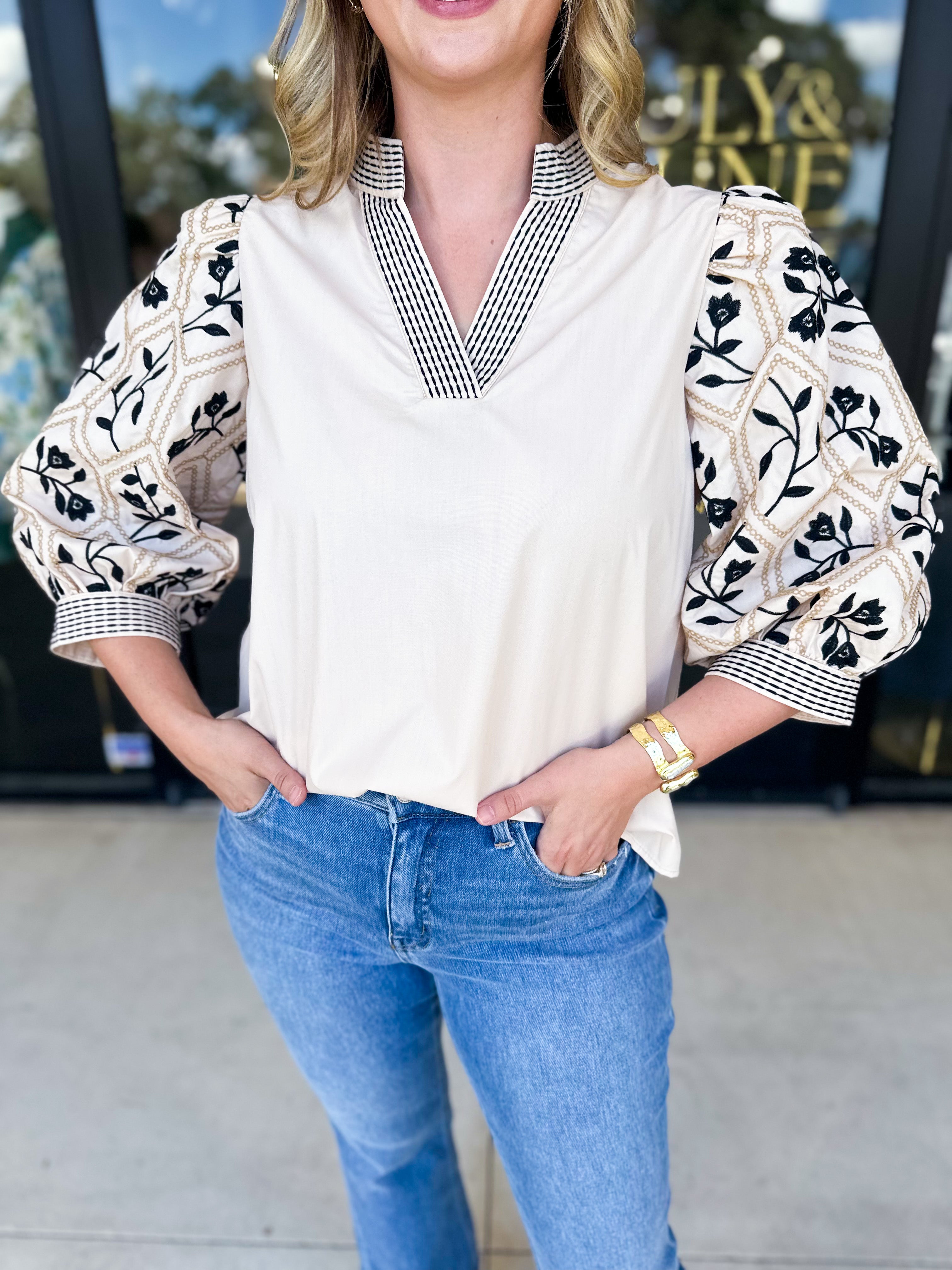 The Lucy Blouse - Ecru-200 Fashion Blouses-ENTRO-July & June Women's Fashion Boutique Located in San Antonio, Texas