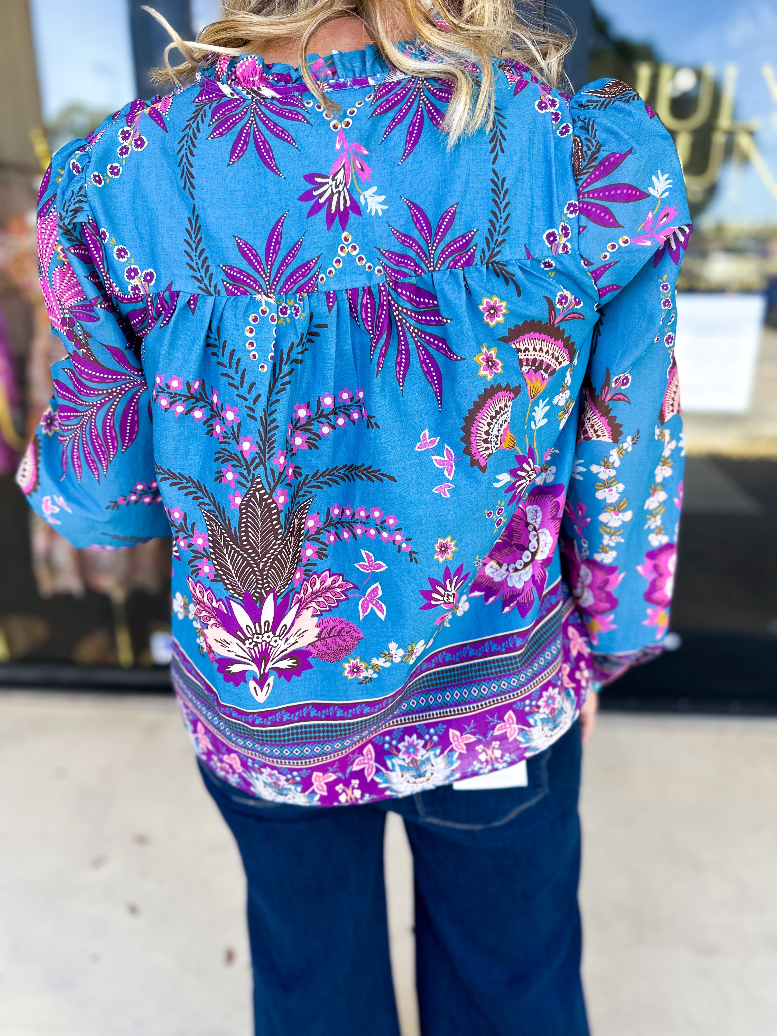 Teal & Lavender Blouse-200 Fashion Blouses-FATE-July & June Women's Fashion Boutique Located in San Antonio, Texas