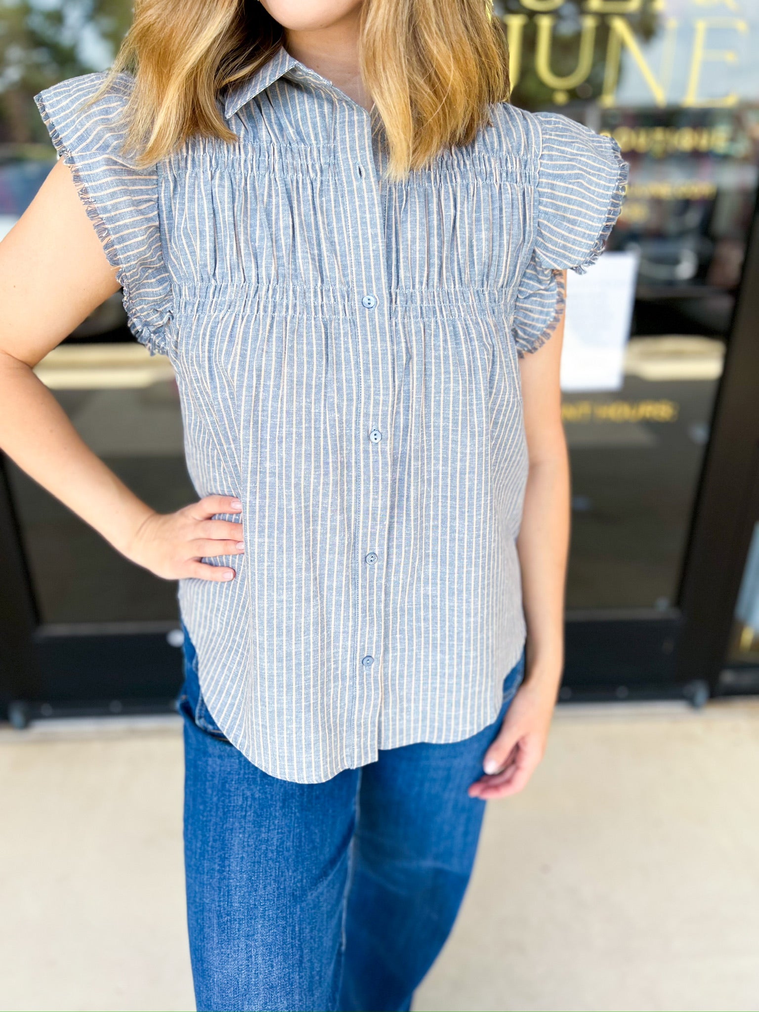 Callie Blouse - Blue-200 Fashion Blouses-OLIVACEOUS-July & June Women's Fashion Boutique Located in San Antonio, Texas