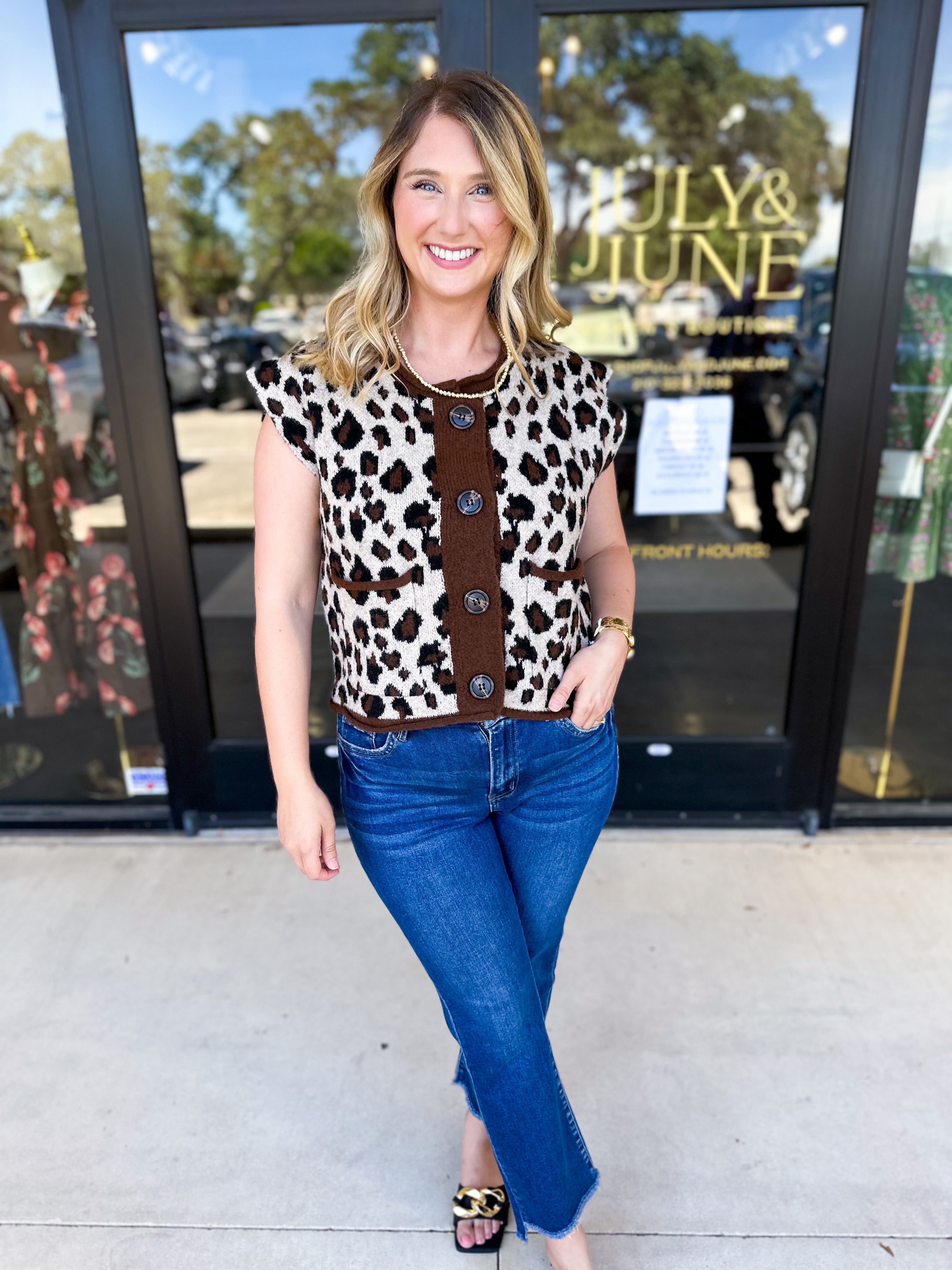 Trendy Cheetah Button Cardigan-230 Sweaters/Cardis-ENTRO-July & June Women's Fashion Boutique Located in San Antonio, Texas