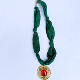Scarf Necklace - Deep Green & Red Circle-110 Jewelry & Hair-HART DESIGNS-July & June Women's Fashion Boutique Located in San Antonio, Texas