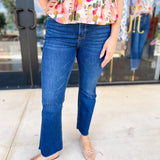 Vervet - High Rise Raw Hem Dark Wash Kick Flare Jeans-400 Pants-VEVERT BY FLYING MONKEY-July & June Women's Fashion Boutique Located in San Antonio, Texas