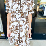 Mocha Floral & Stripe Mini Dress-510 Mini-ENTRO-July & June Women's Fashion Boutique Located in San Antonio, Texas