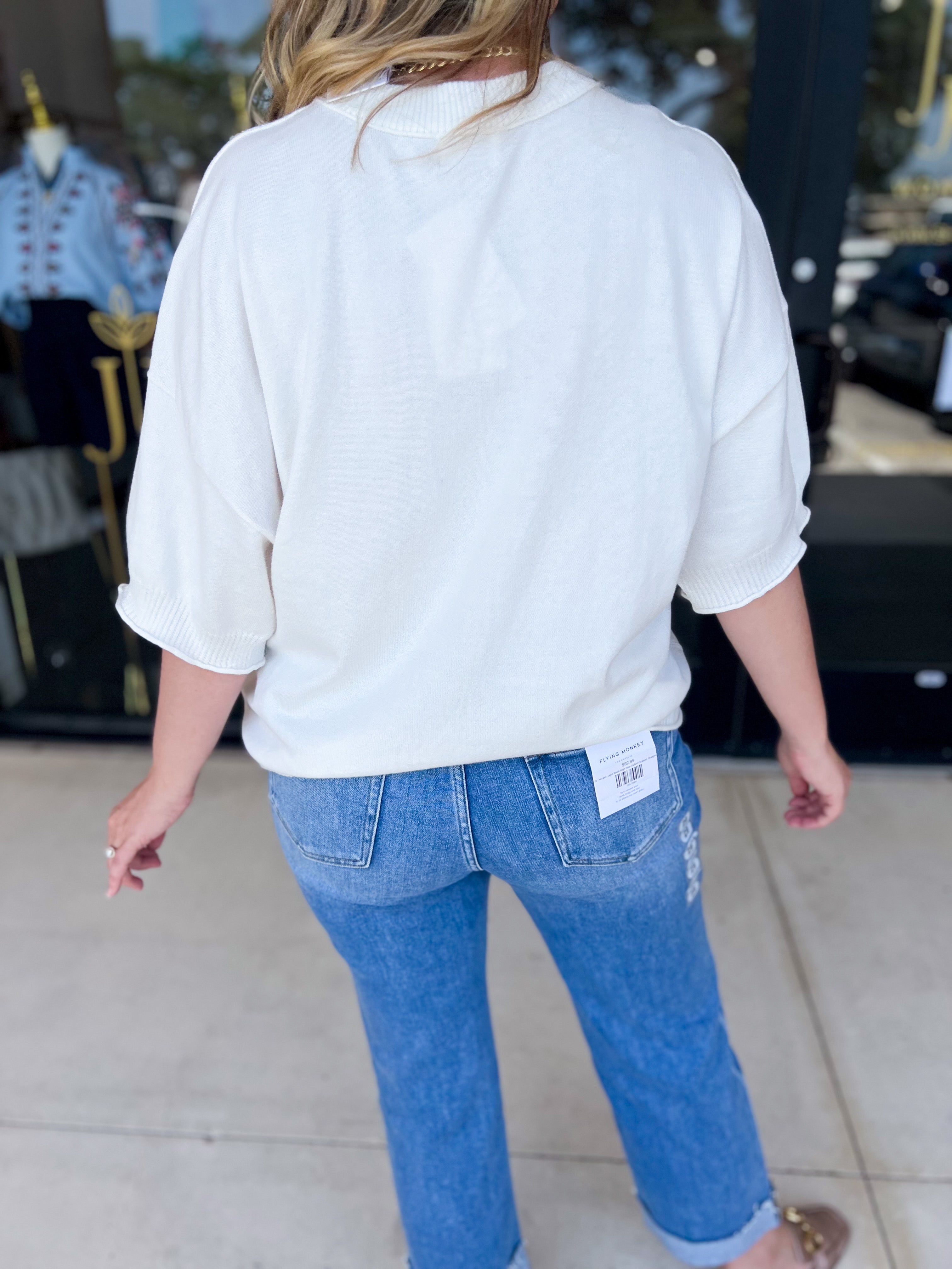 Lightweight Sweater Top - White-230 Sweaters/Cardis-FATE-July & June Women's Fashion Boutique Located in San Antonio, Texas