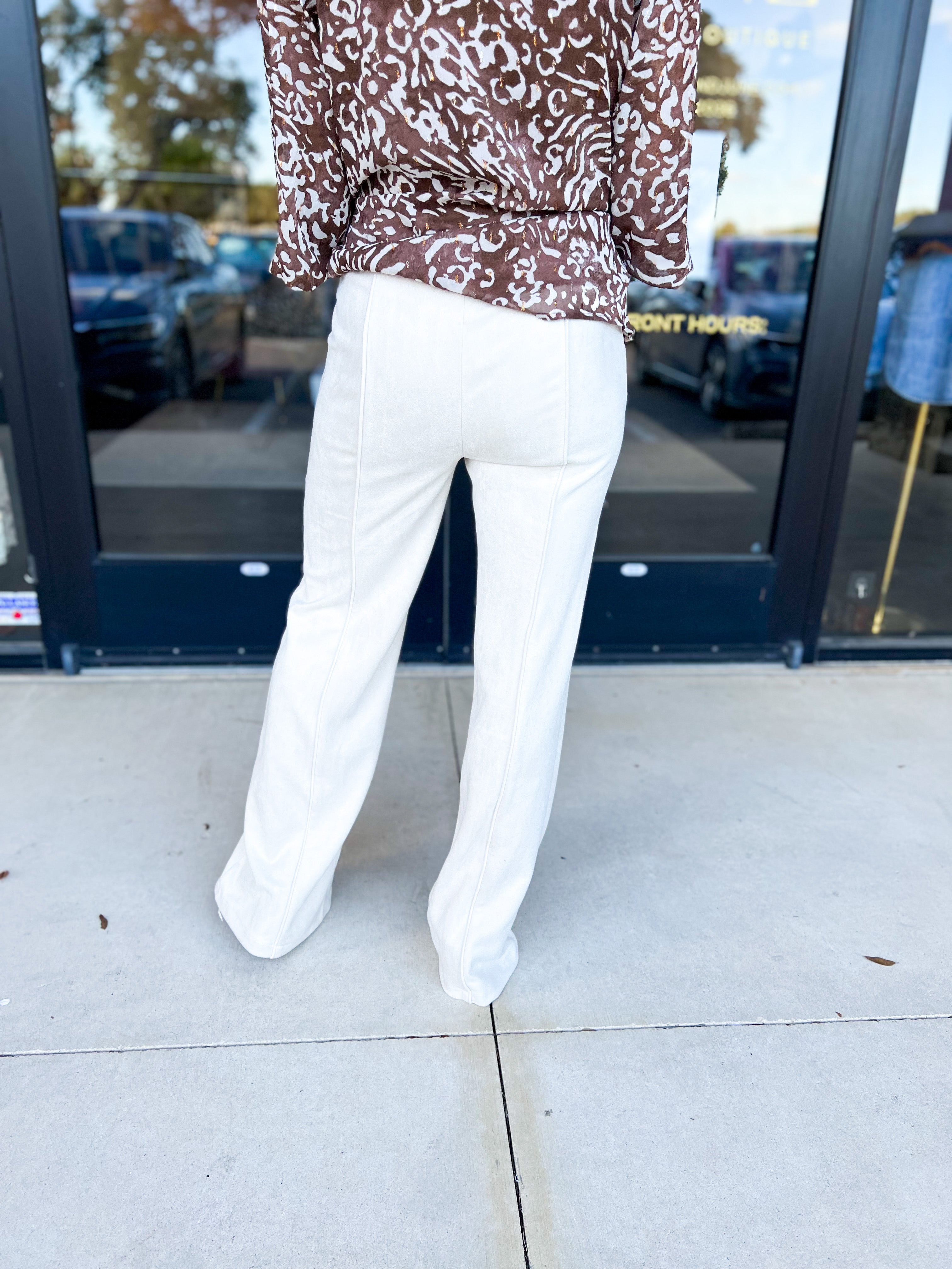 Cream Suede Trousers-400 Pants-FATE-July & June Women's Fashion Boutique Located in San Antonio, Texas