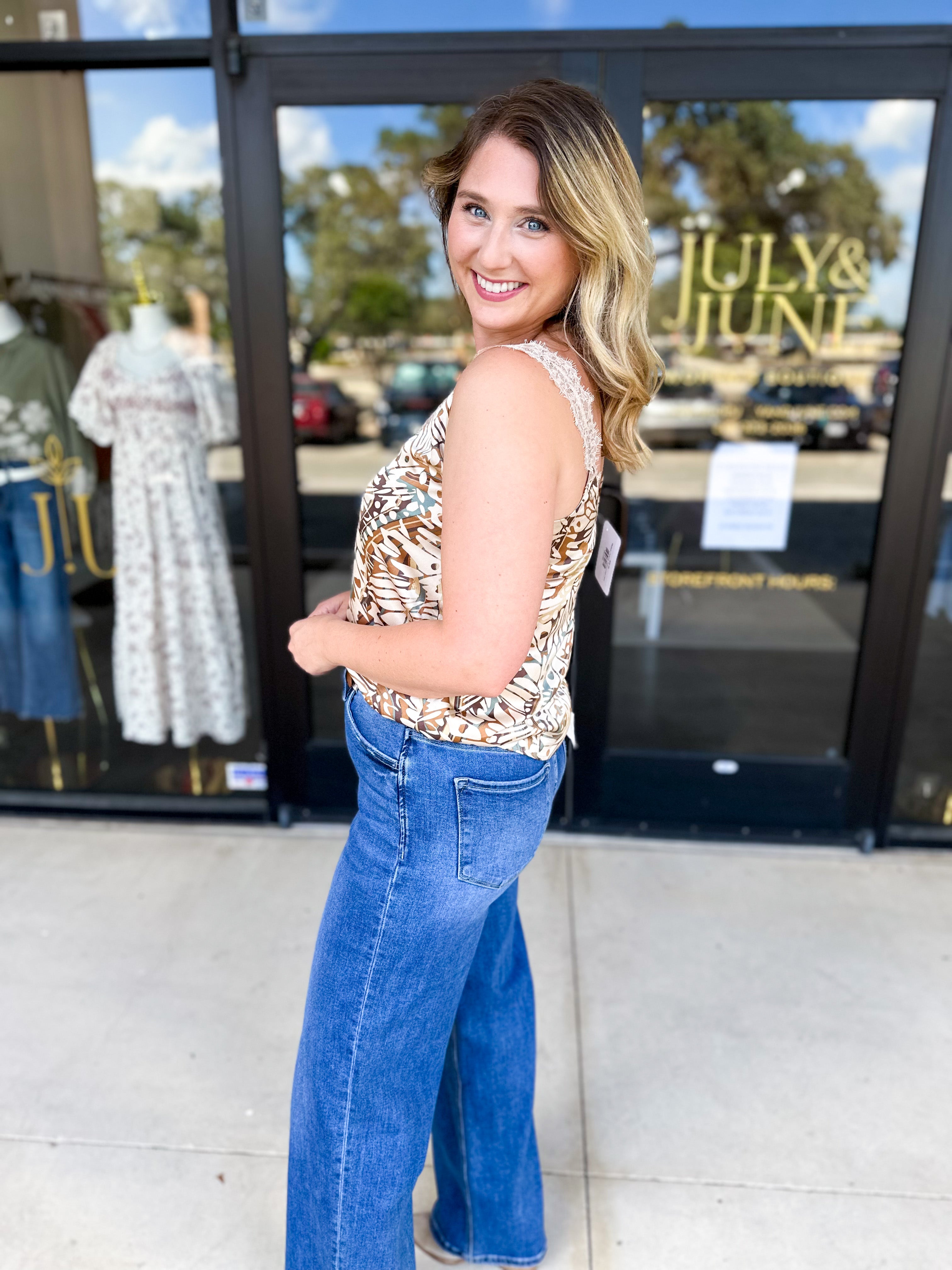 Autumn Abstract Lace Cami-200 Fashion Blouses-SKIES ARE BLUE-July & June Women's Fashion Boutique Located in San Antonio, Texas