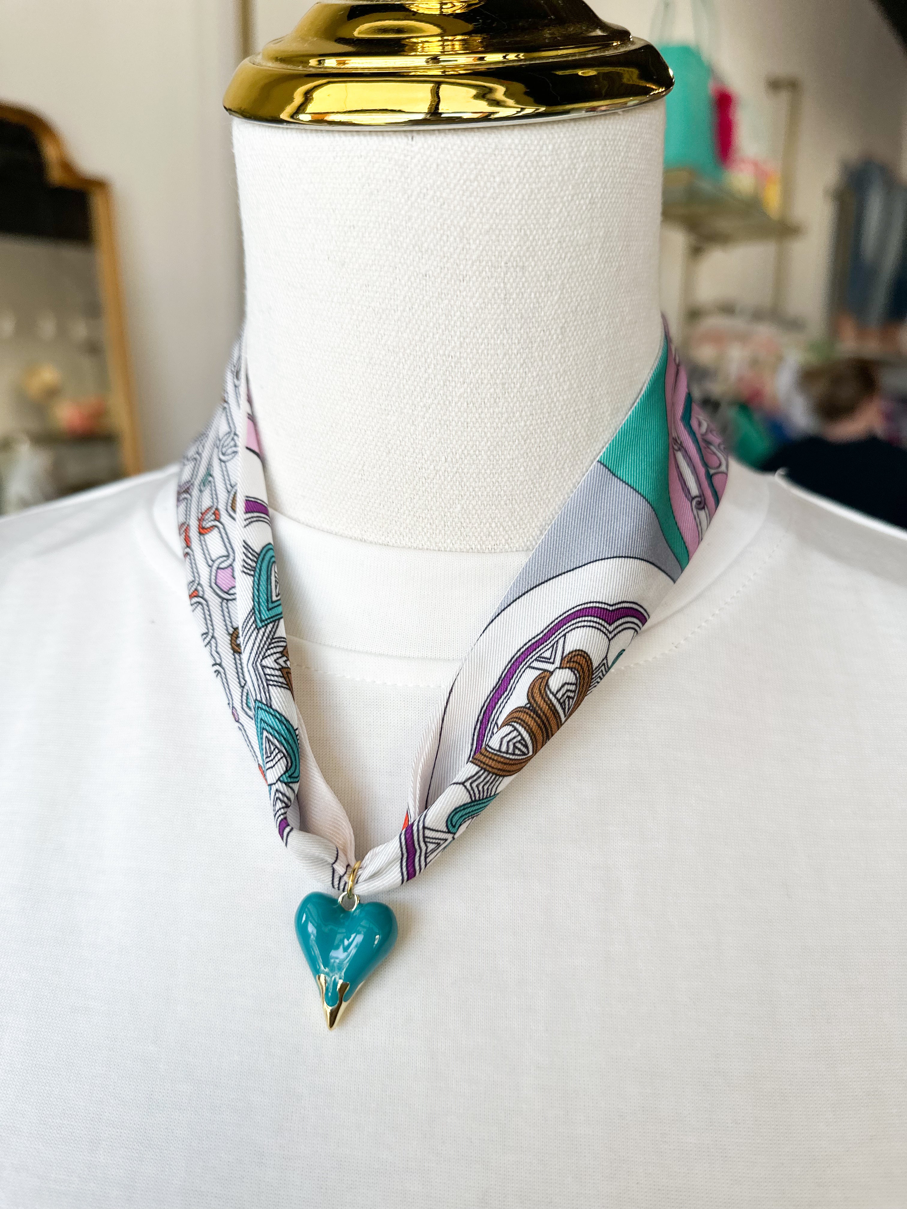 Scarf Necklace - Teal Dipped Cross-110 Jewelry & Hair-HART DESIGNS-July & June Women's Fashion Boutique Located in San Antonio, Texas