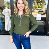 Tailored Knit Long Sleeve - Olive-230 Sweaters/Cardis-LISTICLE-July & June Women's Fashion Boutique Located in San Antonio, Texas