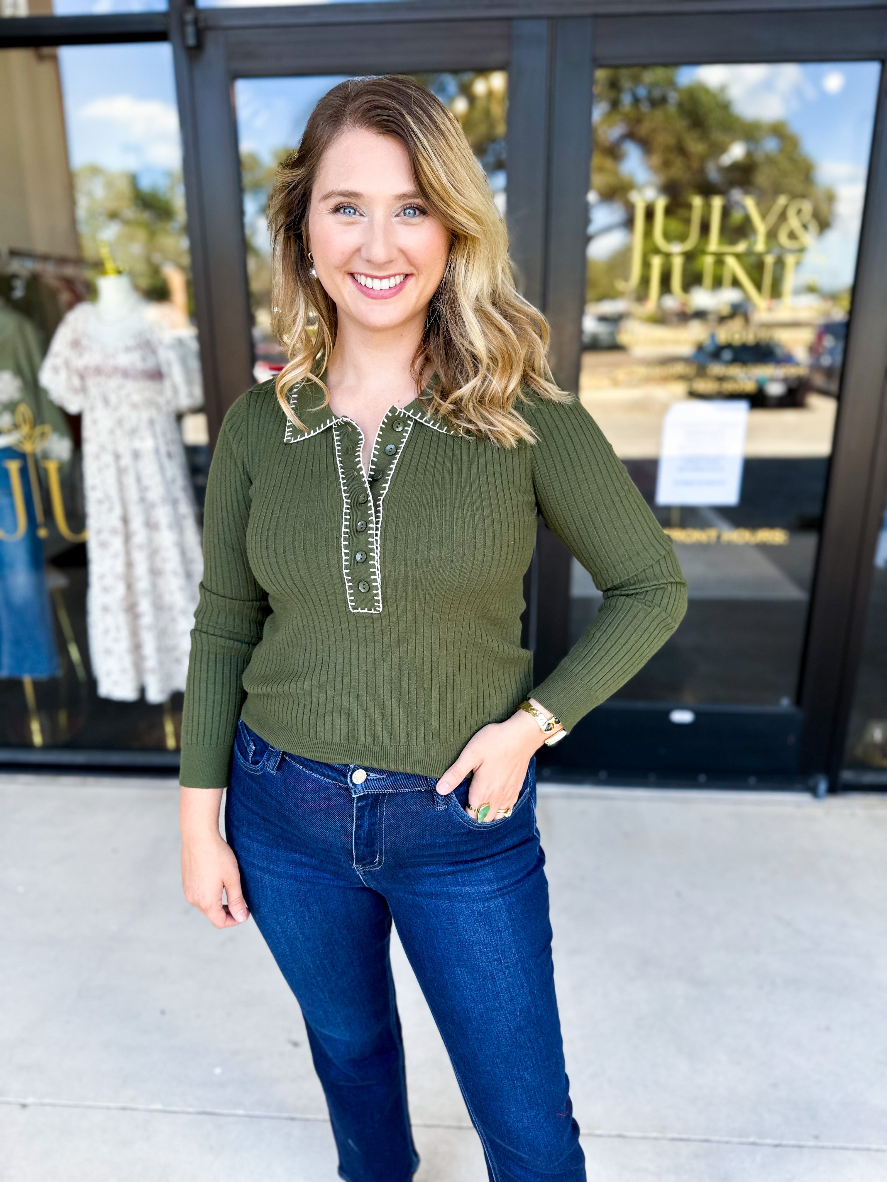 Tailored Knit Long Sleeve - Olive-230 Sweaters/Cardis-LISTICLE-July & June Women's Fashion Boutique Located in San Antonio, Texas
