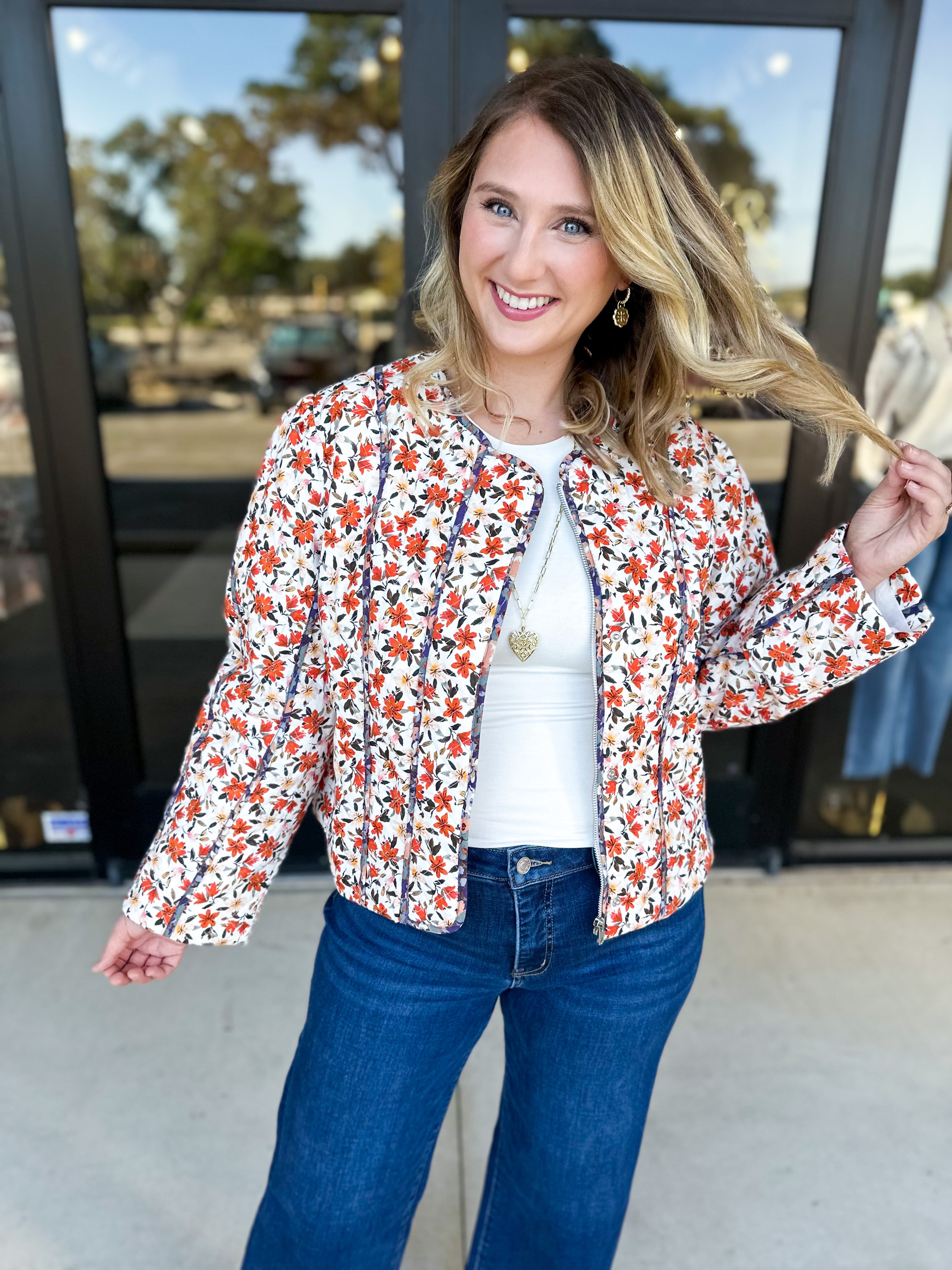 Harvest Floral Quilted Jacket-600 Outerwear-FATE-July & June Women's Fashion Boutique Located in San Antonio, Texas
