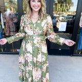 Fall Meadows Midi Dress - Olive-500 Midi-ENTRO-July & June Women's Fashion Boutique Located in San Antonio, Texas