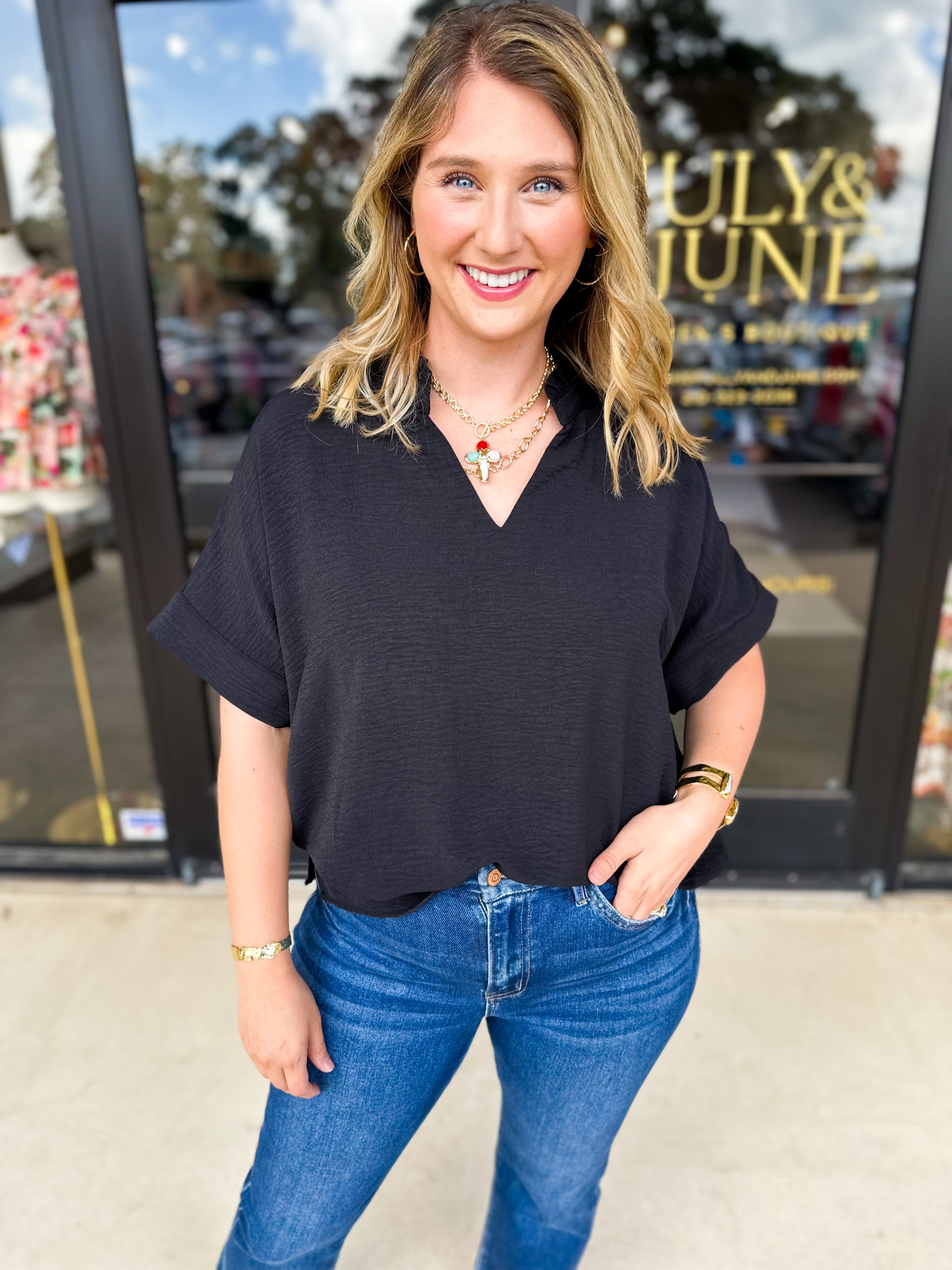Everyday Oversized Blouse - Black-200 Fashion Blouses-JODIFL-July & June Women's Fashion Boutique Located in San Antonio, Texas