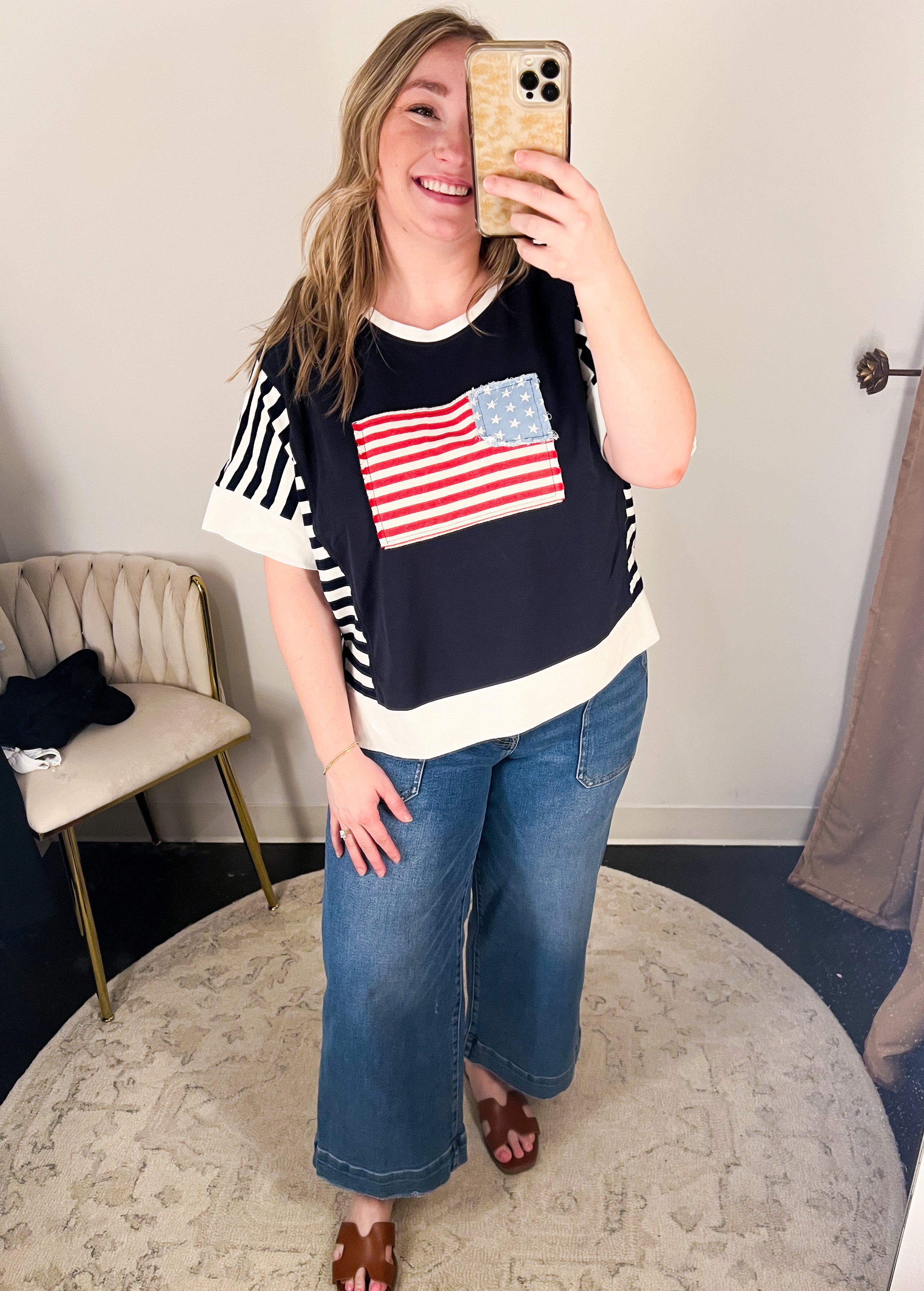 The Red White & Blue Tee-210 Casual Blouses-JODIFL-July & June Women's Fashion Boutique Located in San Antonio, Texas
