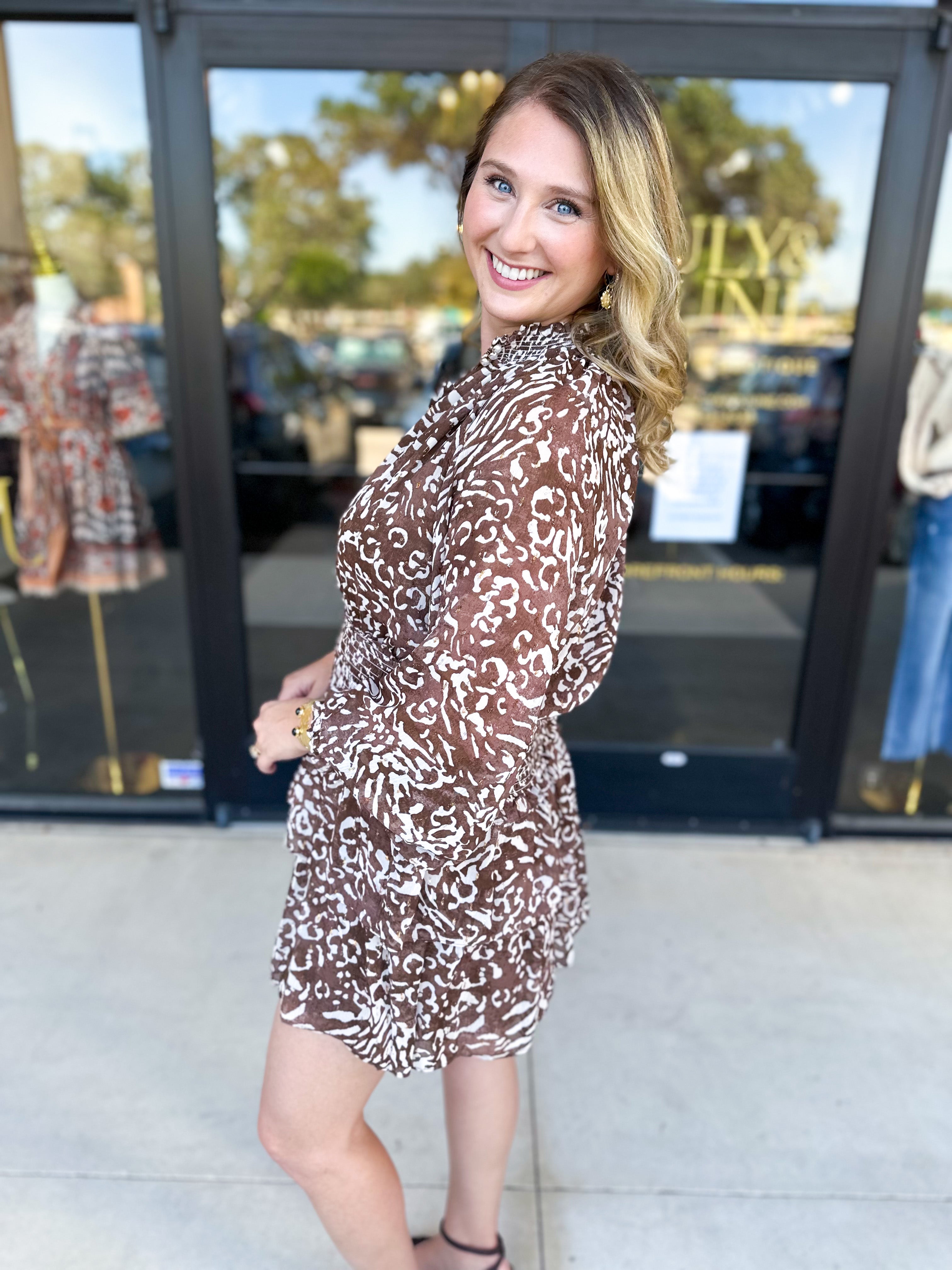 Brown Leopard Mini Dress-510 Mini-FATE-July & June Women's Fashion Boutique Located in San Antonio, Texas