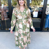 Fall Meadows Midi Dress - Olive-500 Midi-ENTRO-July & June Women's Fashion Boutique Located in San Antonio, Texas