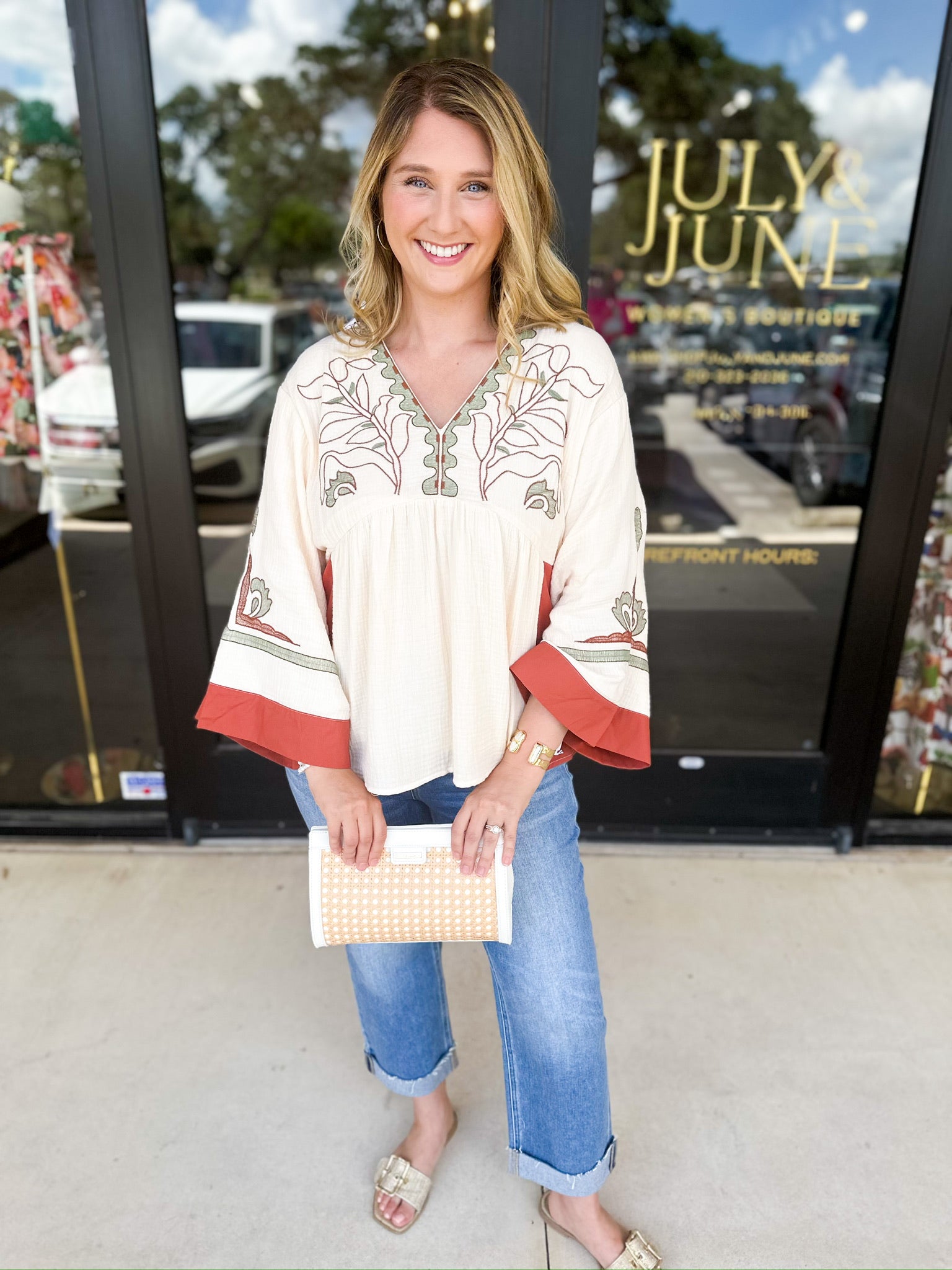 Organic Florals Boho Blouse-200 Fashion Blouses-JODIFL-July & June Women's Fashion Boutique Located in San Antonio, Texas