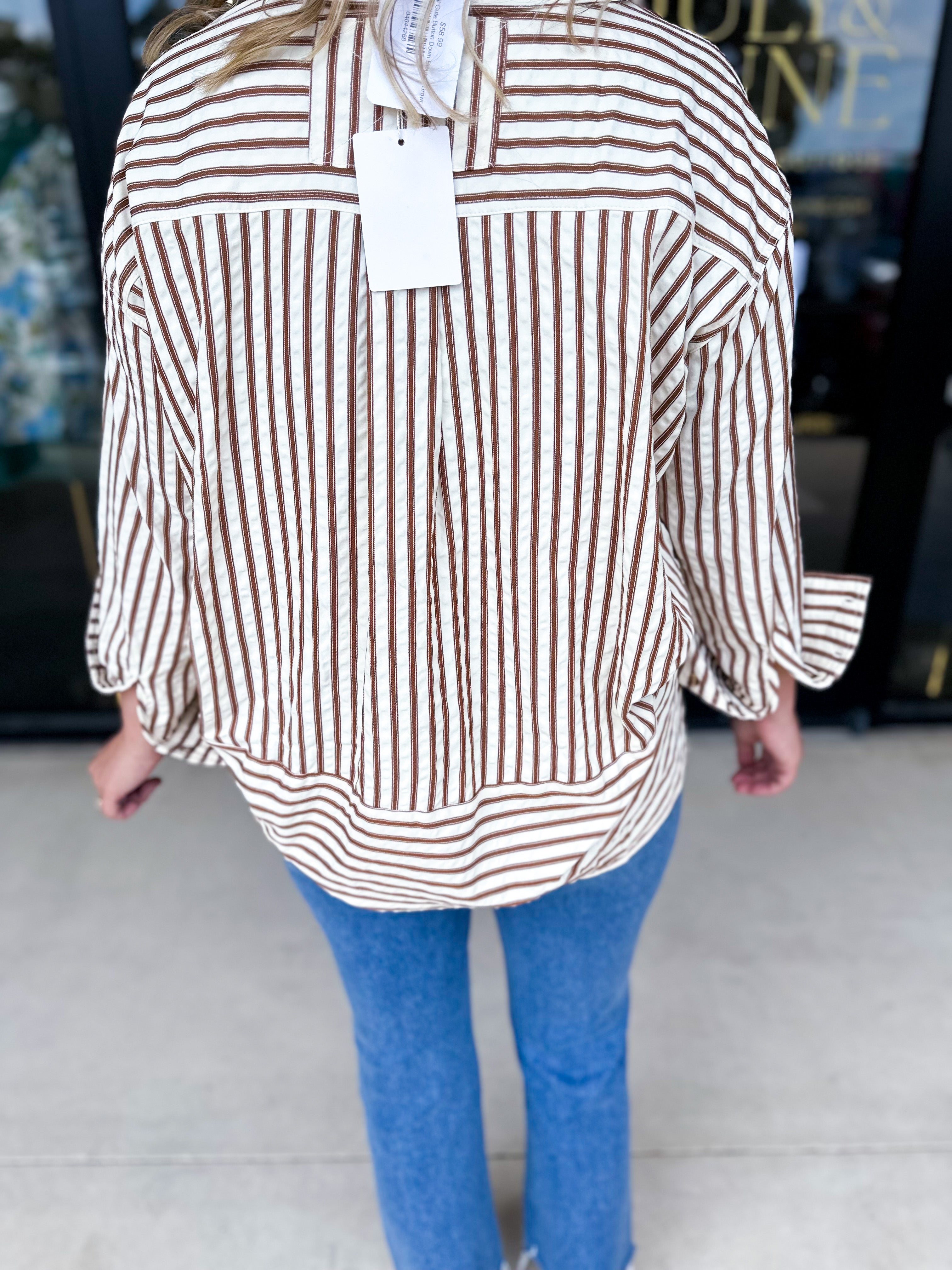Casual Cute Button Down Blouse - Brown-200 Fashion Blouses-ENTRO-July & June Women's Fashion Boutique Located in San Antonio, Texas