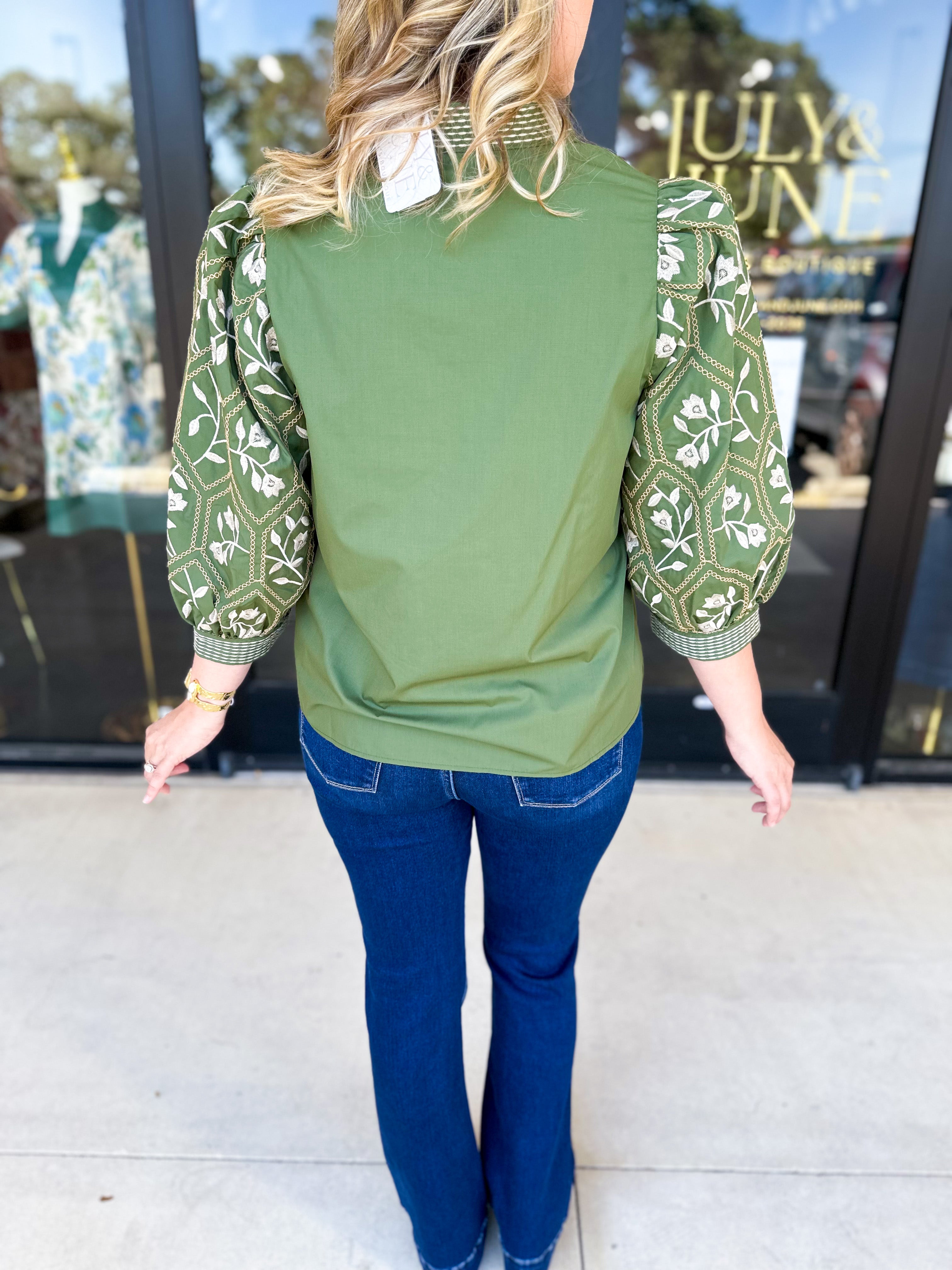 The Lucy Blouse - Green-200 Fashion Blouses-ENTRO-July & June Women's Fashion Boutique Located in San Antonio, Texas