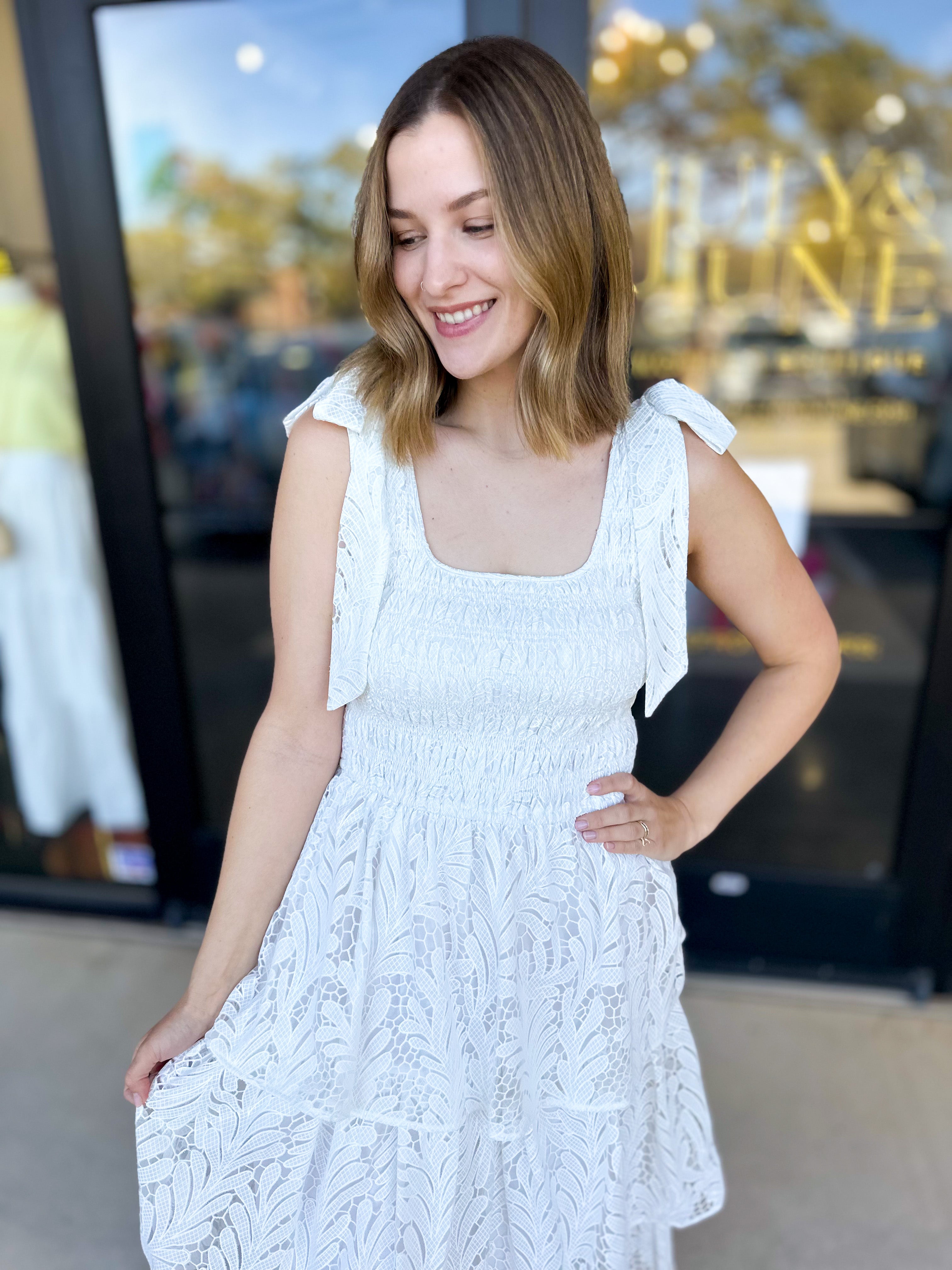 Delaney Midi Dress-500 Midi-SKIES ARE BLUE-July & June Women's Fashion Boutique Located in San Antonio, Texas