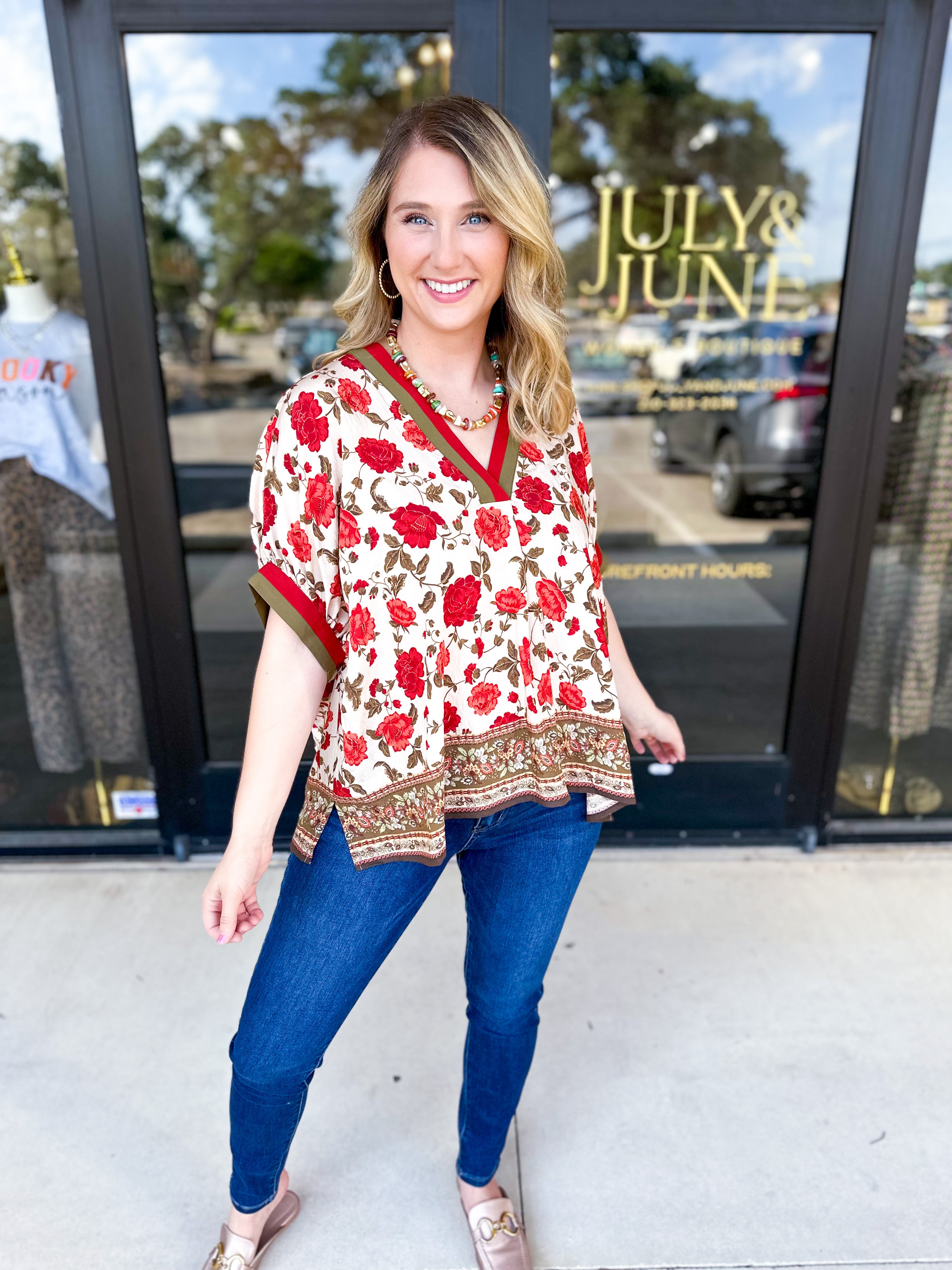 Fall Garden Blouse - Ecru-200 Fashion Blouses-ENTRO-July & June Women's Fashion Boutique Located in San Antonio, Texas