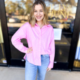 Your Best Friend Button Down Blouse - Pink-200 Fashion Blouses-SKIES ARE BLUE-July & June Women's Fashion Boutique Located in San Antonio, Texas