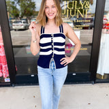 Navy & Ivory Knit Vest-200 Fashion Blouses-FLYING TOMATO-July & June Women's Fashion Boutique Located in San Antonio, Texas