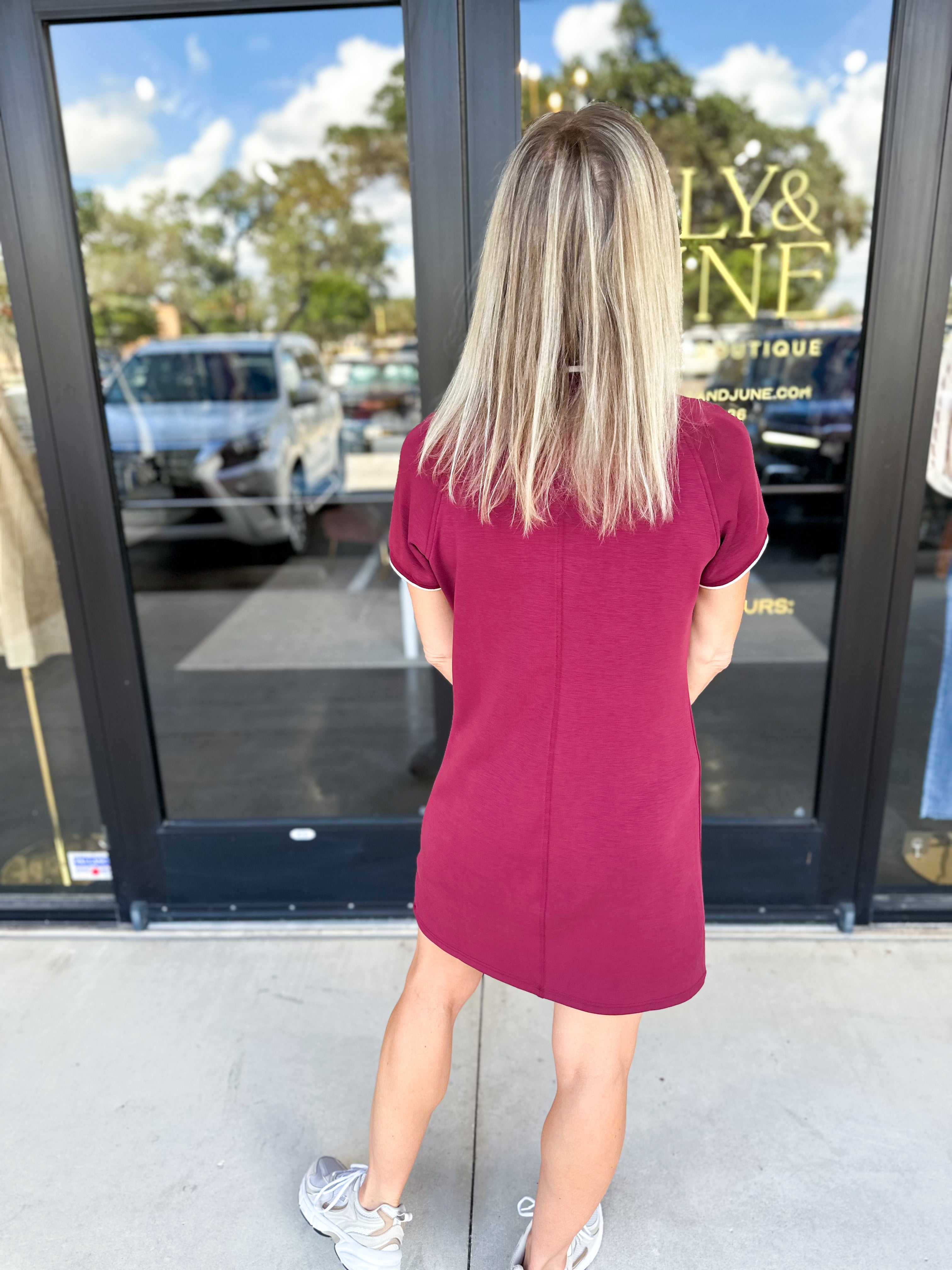 Modal Athletic Mini Dress - Rosewood-510 Mini-SKIES ARE BLUE-July & June Women's Fashion Boutique Located in San Antonio, Texas
