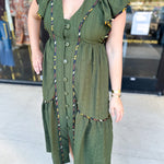 THML - Dark Olive Midi Dress-500 Midi-THML-July & June Women's Fashion Boutique Located in San Antonio, Texas