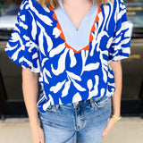 THML - Bold Blue & Orange Blouse-200 Fashion Blouses-THML-July & June Women's Fashion Boutique Located in San Antonio, Texas